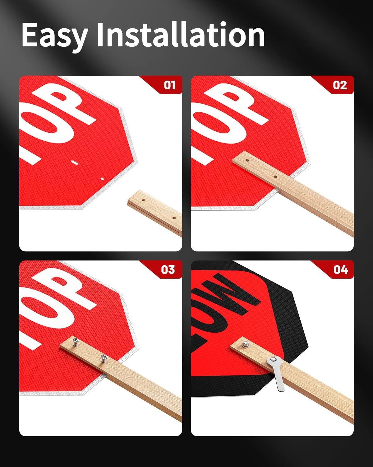 Stop Slow Sign, Double Sided Street Slow Warning Reflective Signs, 13×13 inch