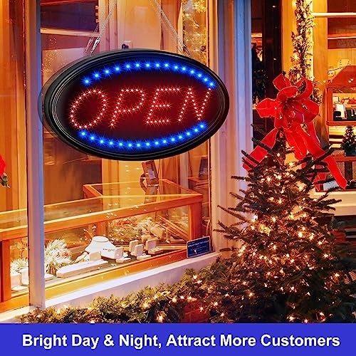 LED Open Sign 23×14 Inch Remote Timer Flash Steady Modes Plug In Window Wall