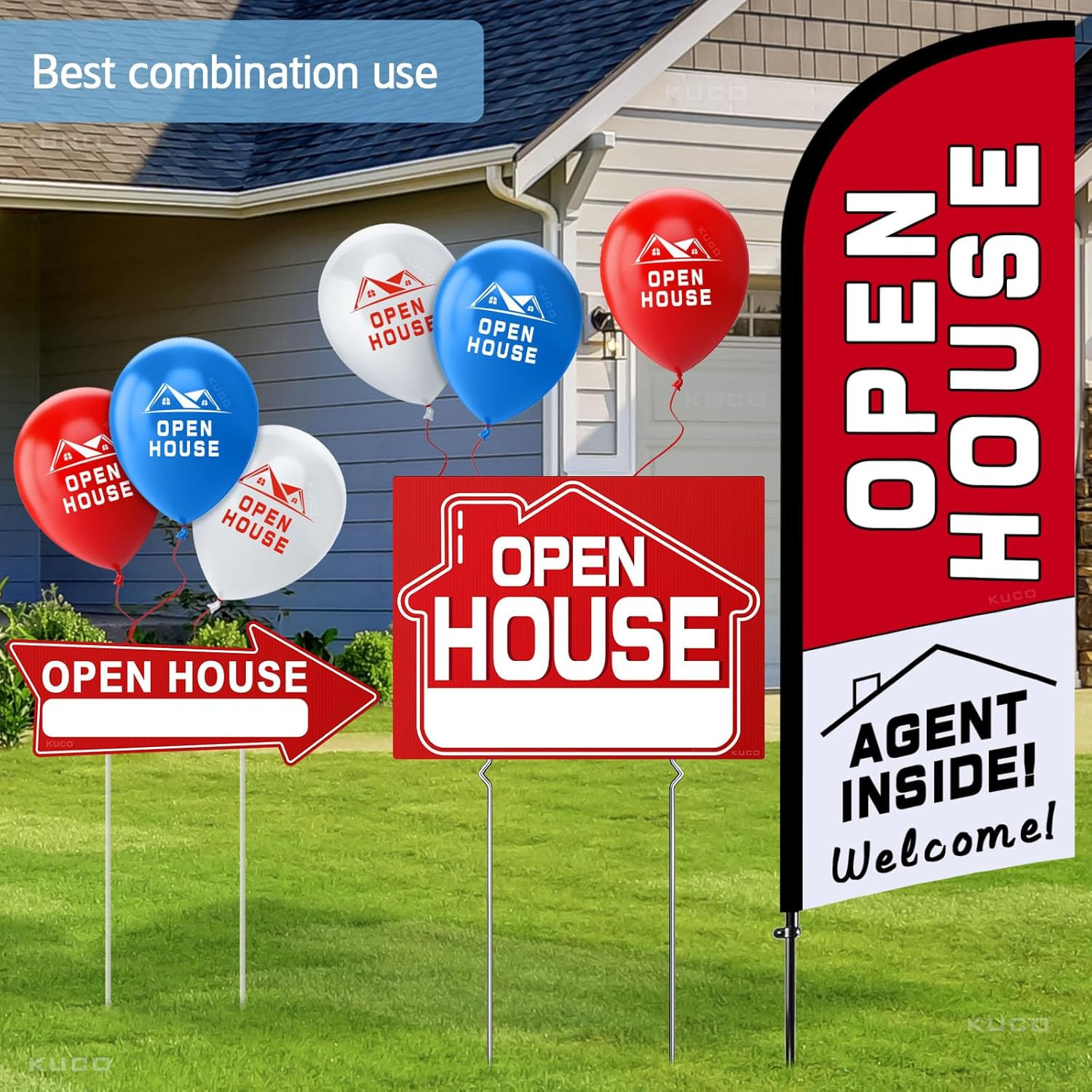 Open House Signs Kit (45 Pcs), 1 Pack Open House Flag, 9 Pack Open House Signs f