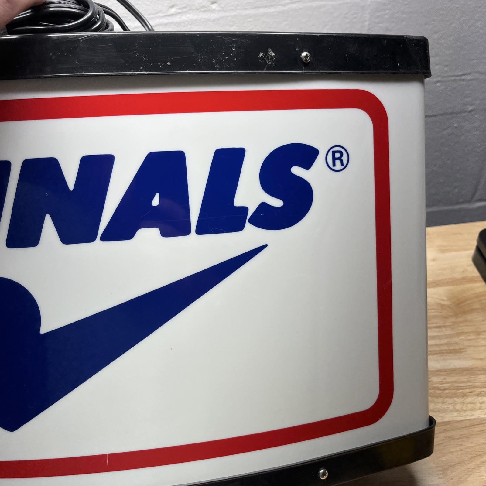 Vintage THE FINALS Light up Store Sign Hanging Wall Mount Dbl Sided 23”x13”