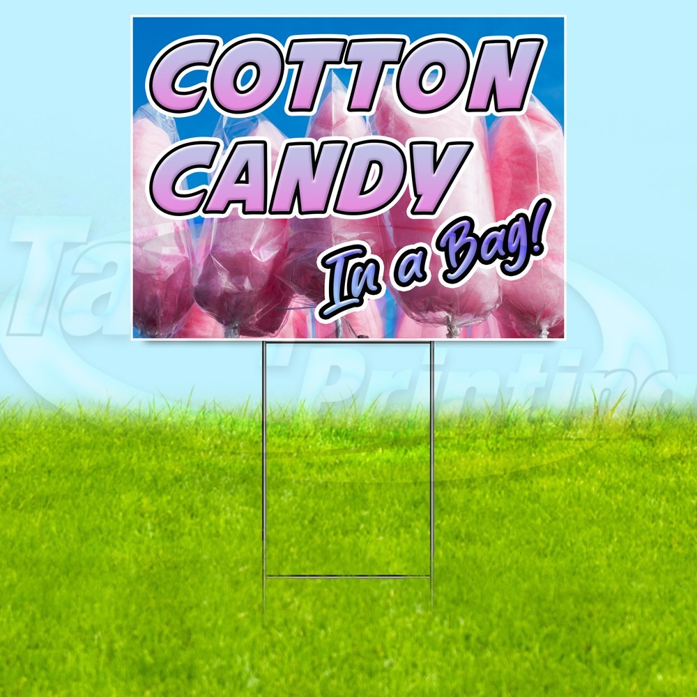 COTTON CANDY IN A BAG 18×24 Yard Sign Plastic Corrugated WITH STAKE USA YS07901
