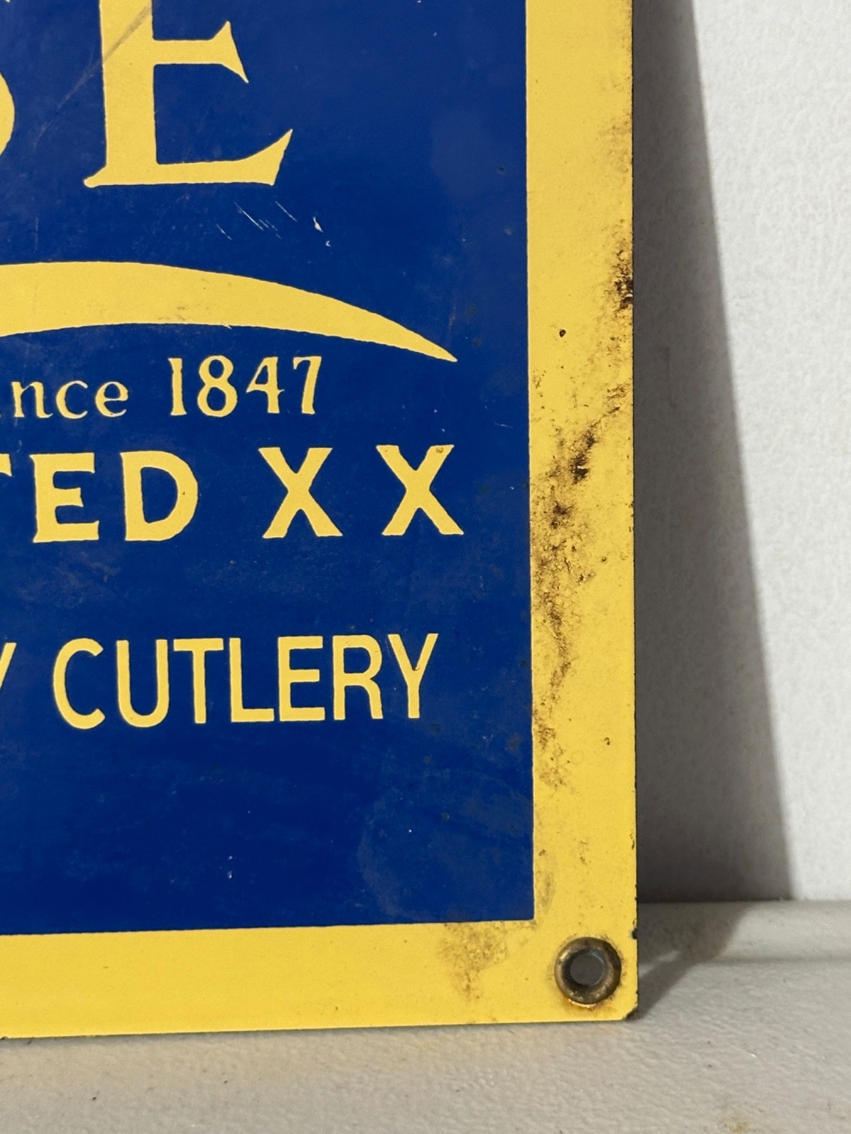 Case Knives Advertising Sign Bradford Pa. 15″ x 10.75″ Large Blue and Yellow