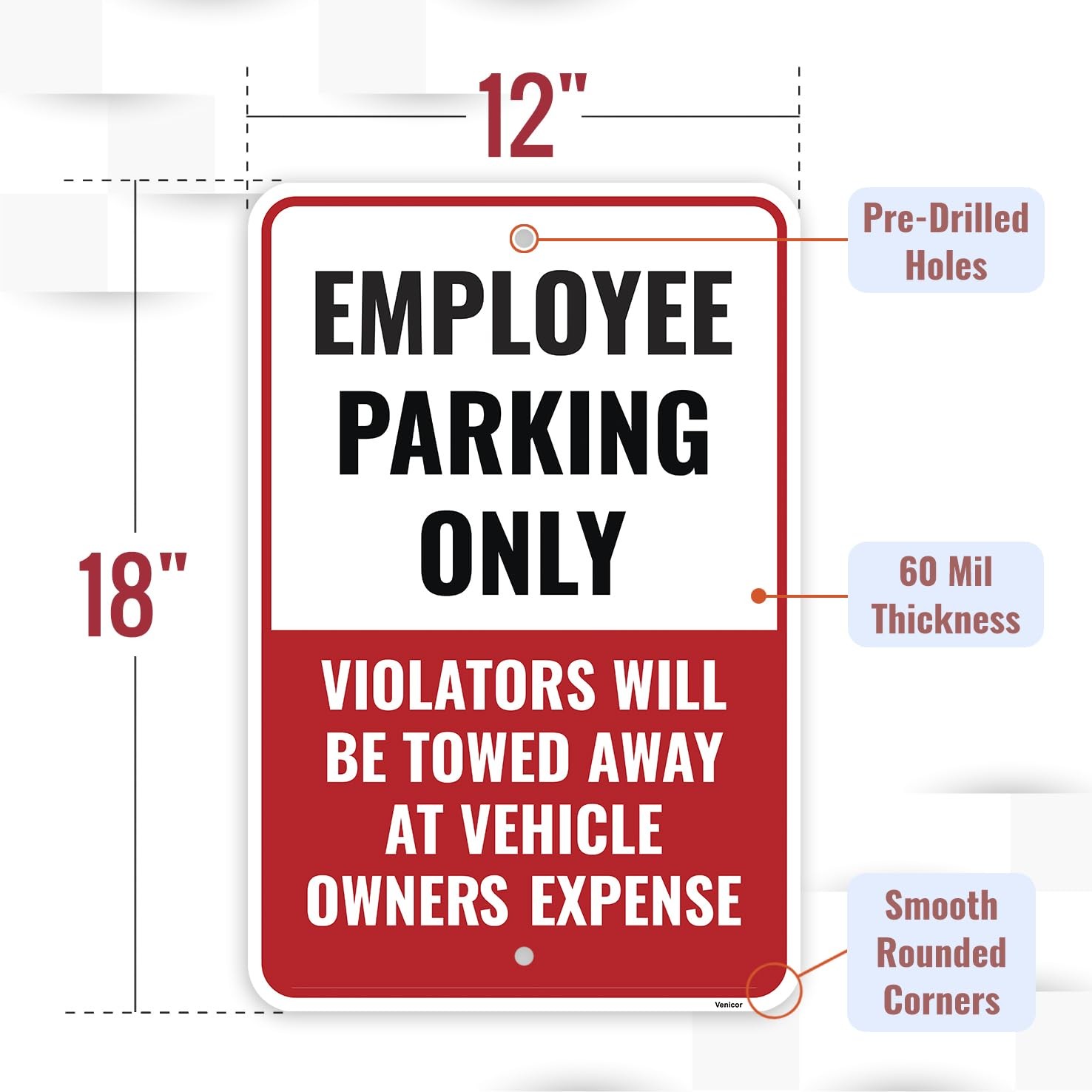 2 Pcs Employee Parking Sign 18×12 Inch Aluminum Staff Parking Only Sign