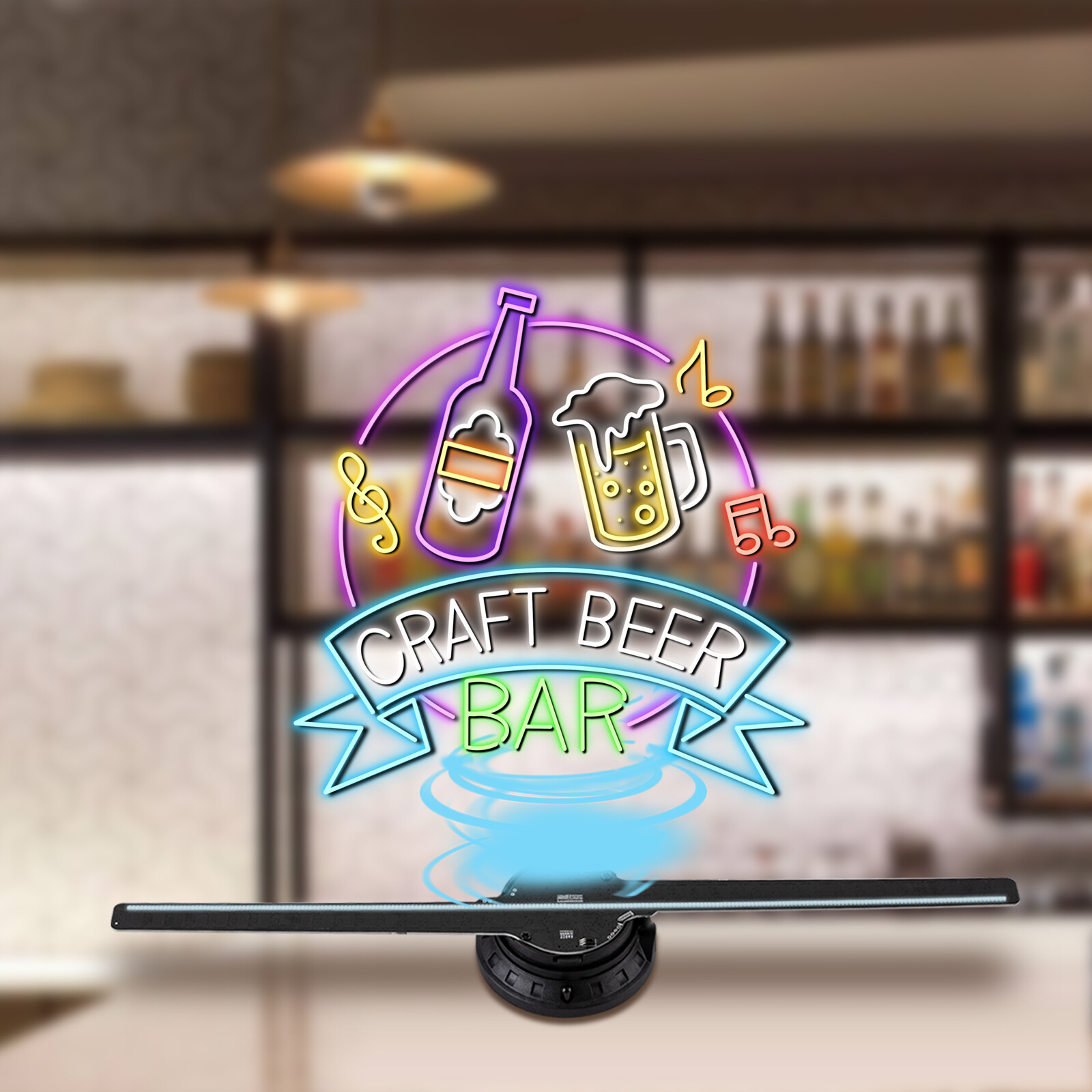 3D 1080P LED Holographic Fan Hologram Fan Projector Light RGB Sign Bar w/Control