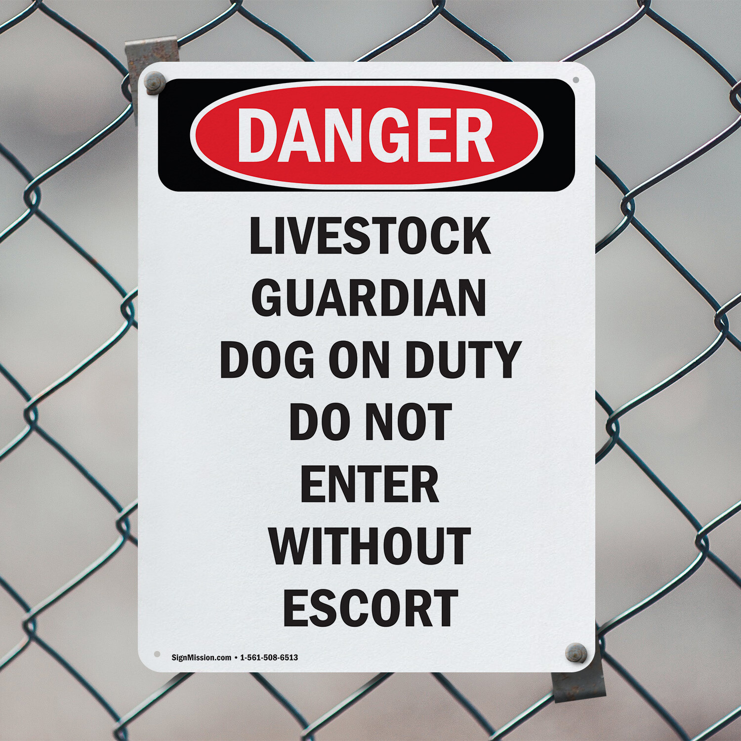 (2 Pack) Livestock Guardian Dog On Duty OSHA Danger Sign Decal Metal Plastic