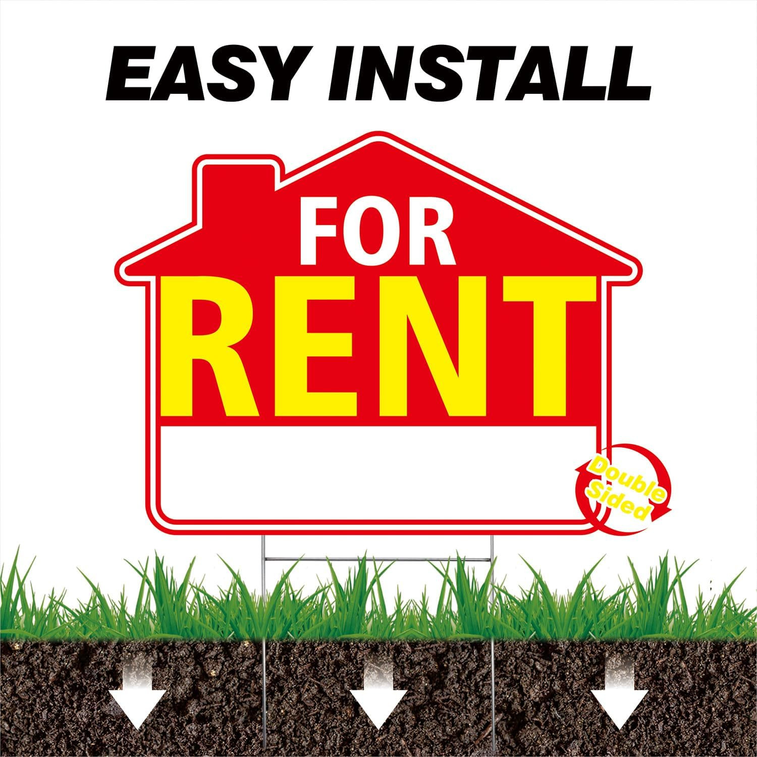 For Rent Signs with Stakes 17″X13″ – Double-Sided Red White Yellow Yard Signs –