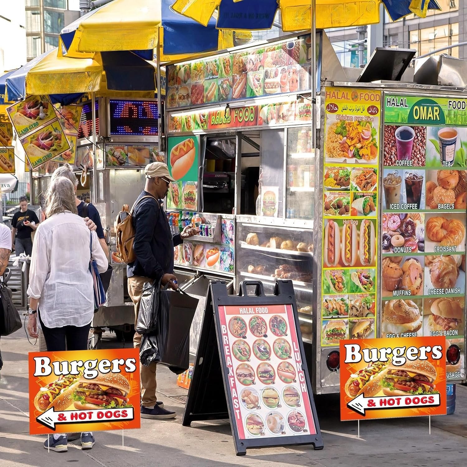 3 Pack Eye-Catching Burgers & Hot Dogs Yard Signs 15.7 x 12 Inches for Outdoors