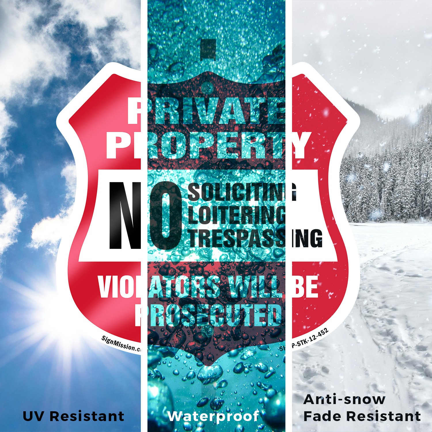 Private Property Shield Sign No Soliciting Loitering Tre Shield Sign With Stake