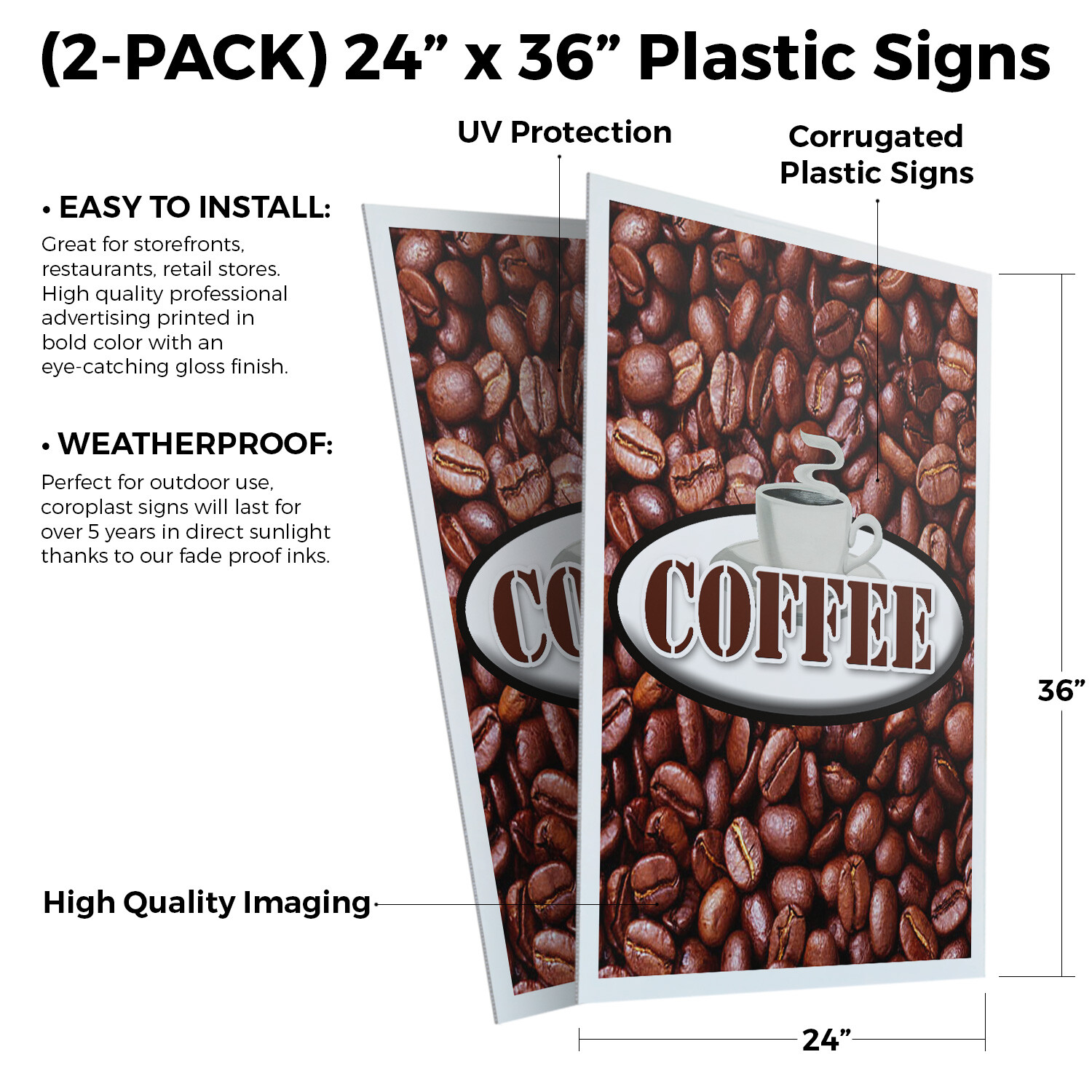 Coffee 24″ x 36″ 2 Pack Of Store Sign Plastic Or Decal