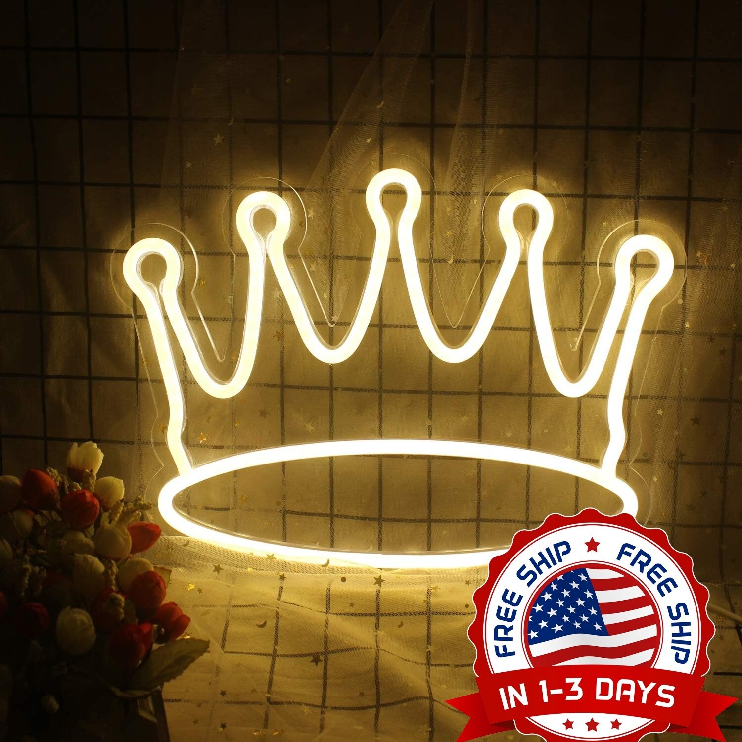 Letreros De Neón Corona Led Luz De Neón Colgante De Pared Grande Blanco Cálido
