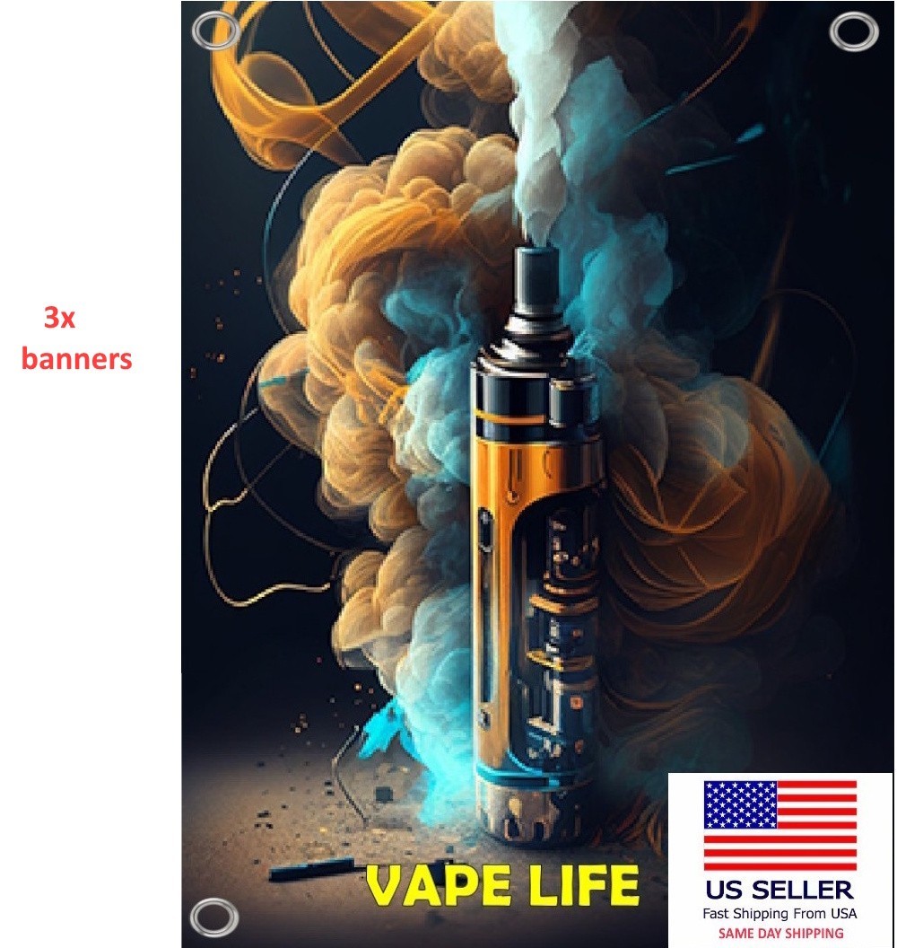 3 banners VAPE life on VAPE SMOKE SHOP Banner Polyester with grommets 2x4ft