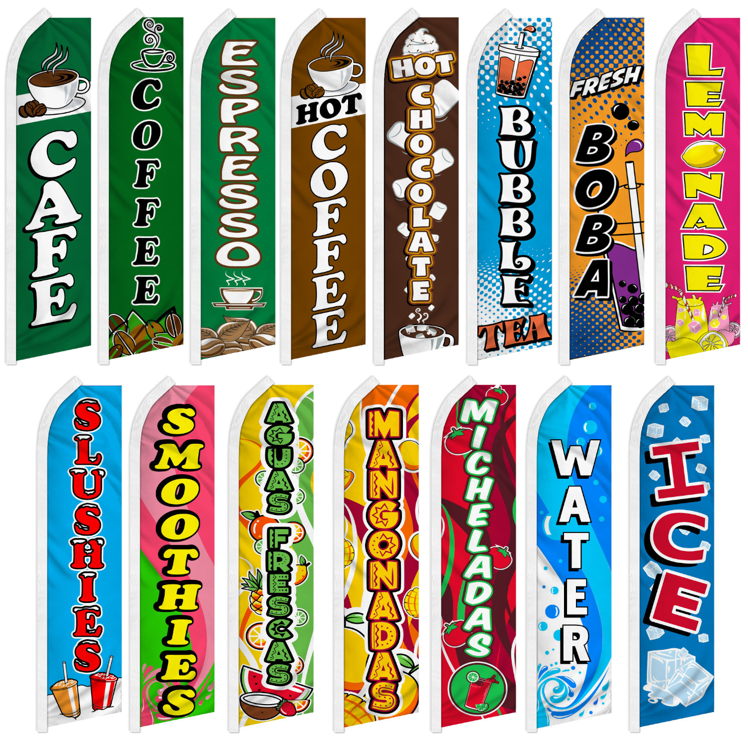 Drinks Advertising Feather Flag Swooper Flutter Sign Banner Lemonade Coffee Ice
