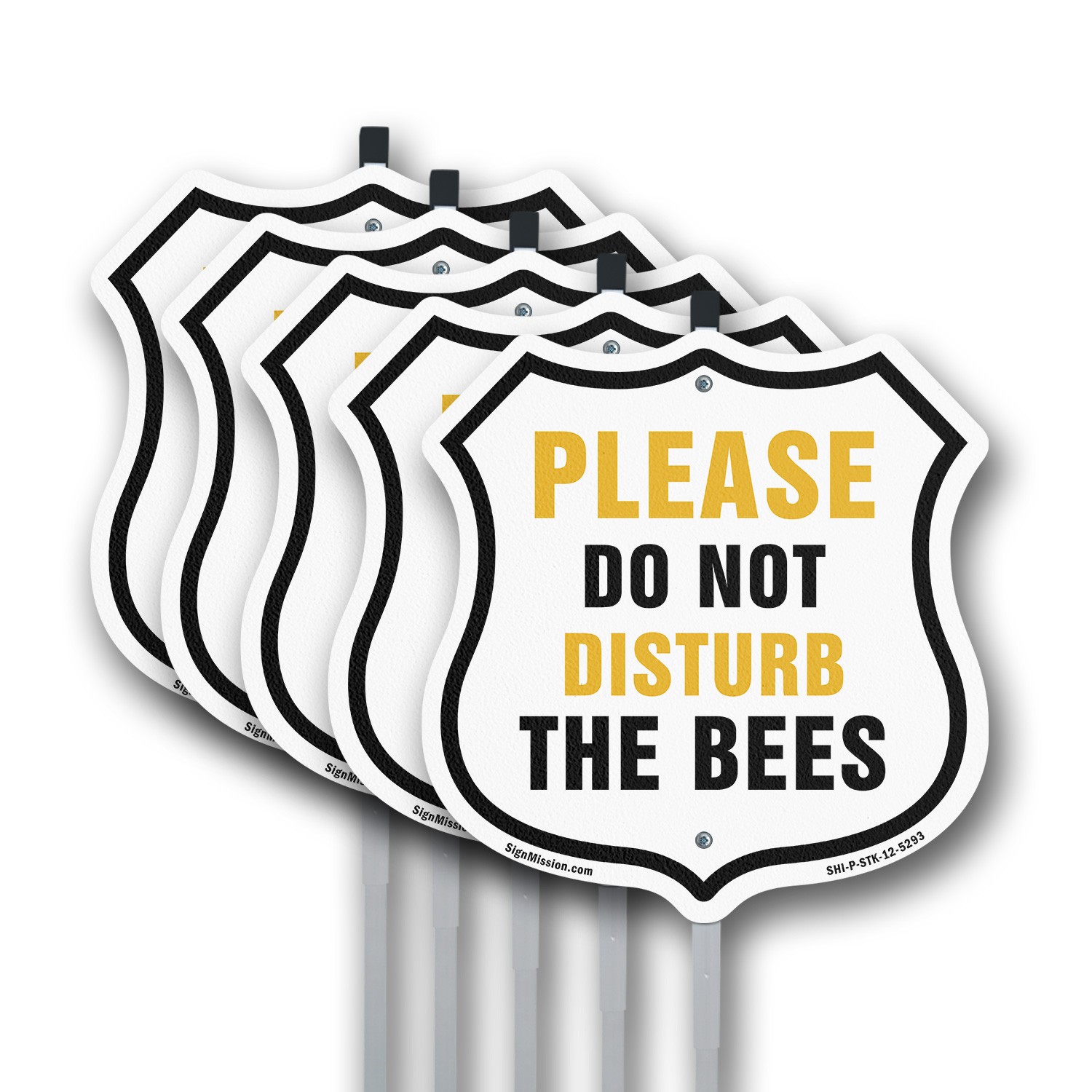 Please Do Not Disturb The Bees Shield Shaped Sign With Stake Weather Resistant
