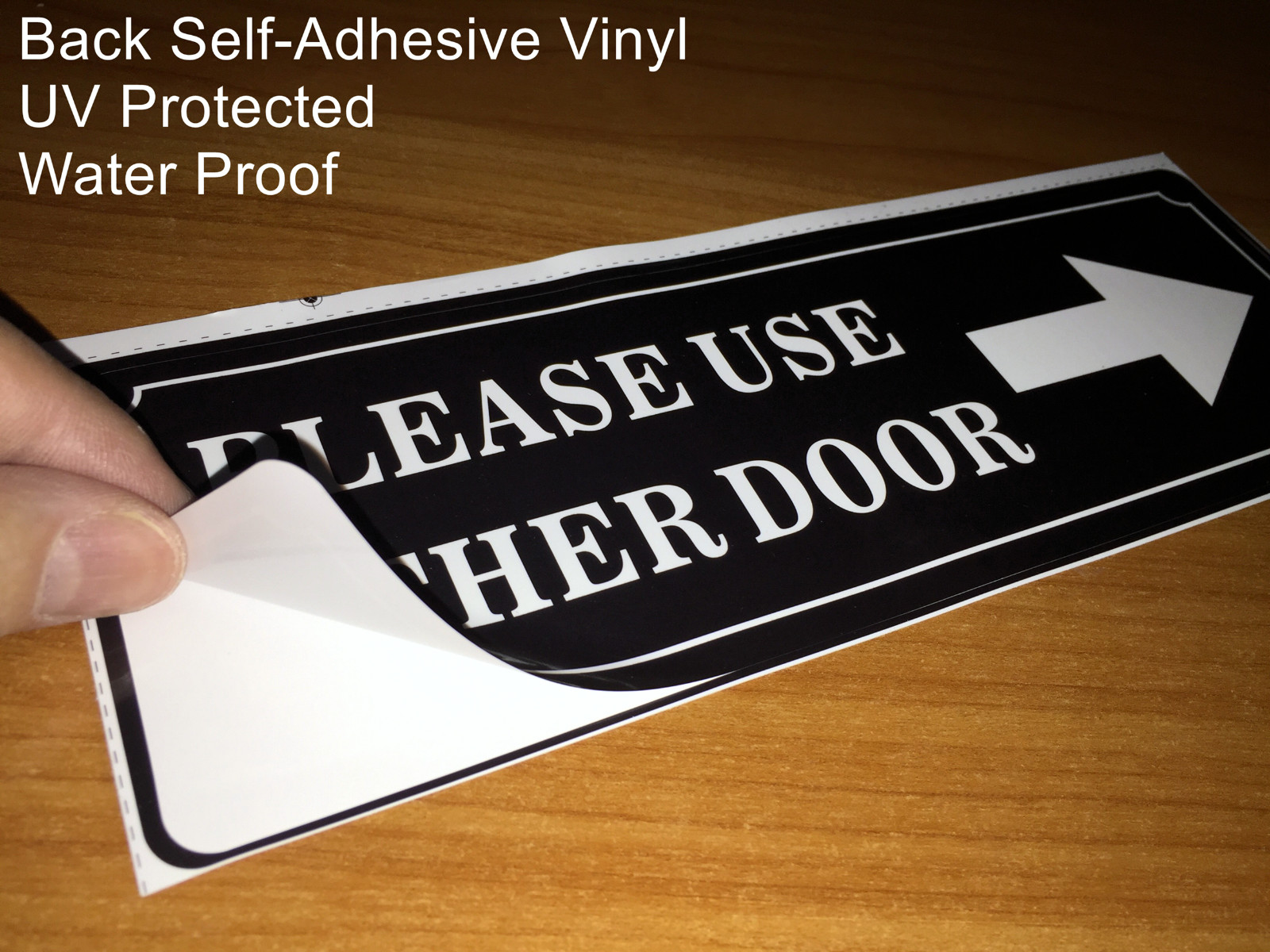 (2 Pack) 9″ X 3″ PLEASE USE OTHER DOOR Sign Back Self Adhesive Vinyl Sticker