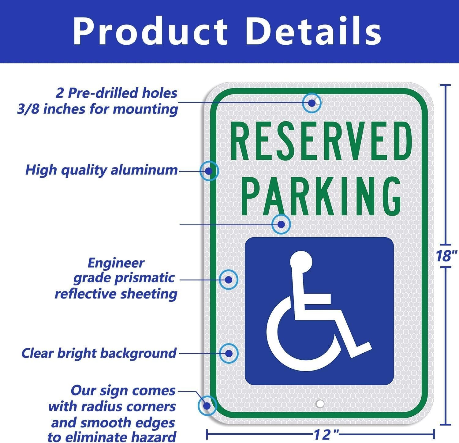 Engineer Grade Reflective Handicap Parking Sign – Blue 2pcs