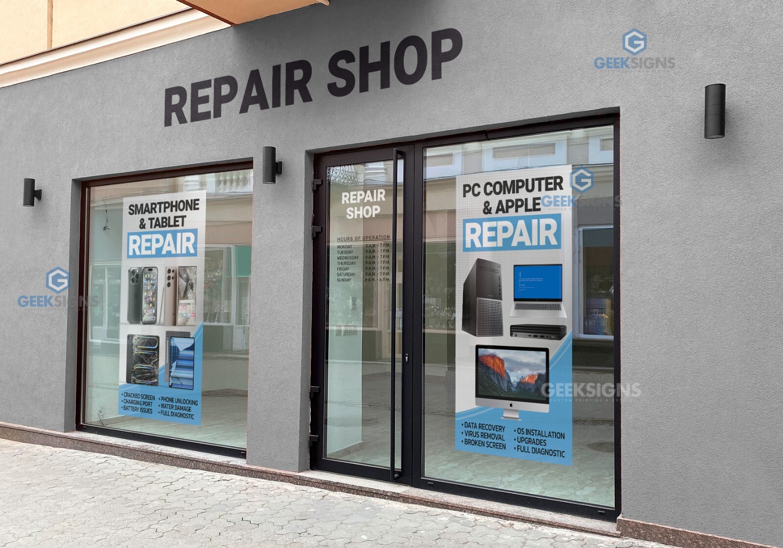 Smartphone Computer PC Apple Repair Banner Poster Sign Window Wrap iphone Mac