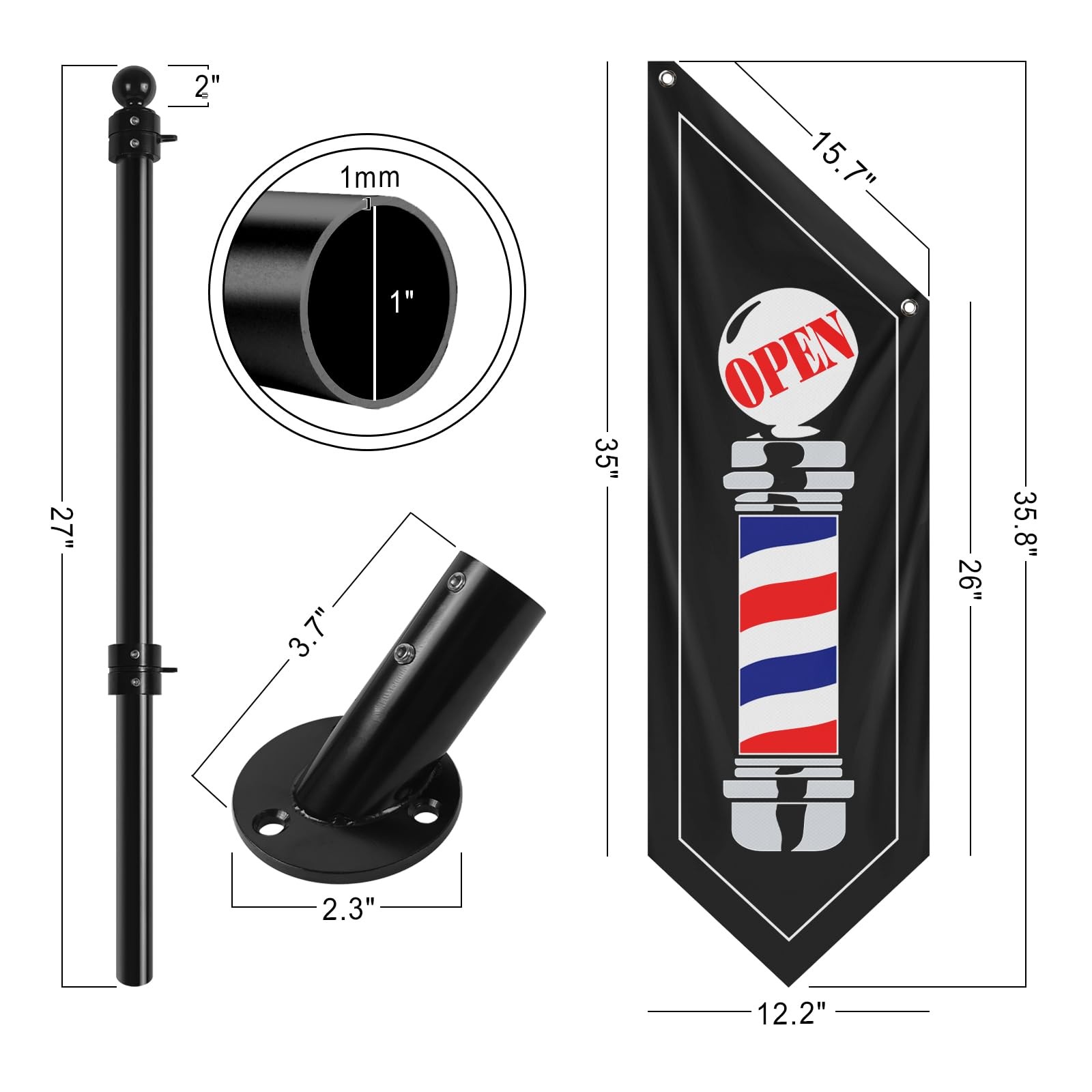 QSUM Barbershop Flag, Double-Sided Open Flag with Pole Kit & Wall Mount, Outd…