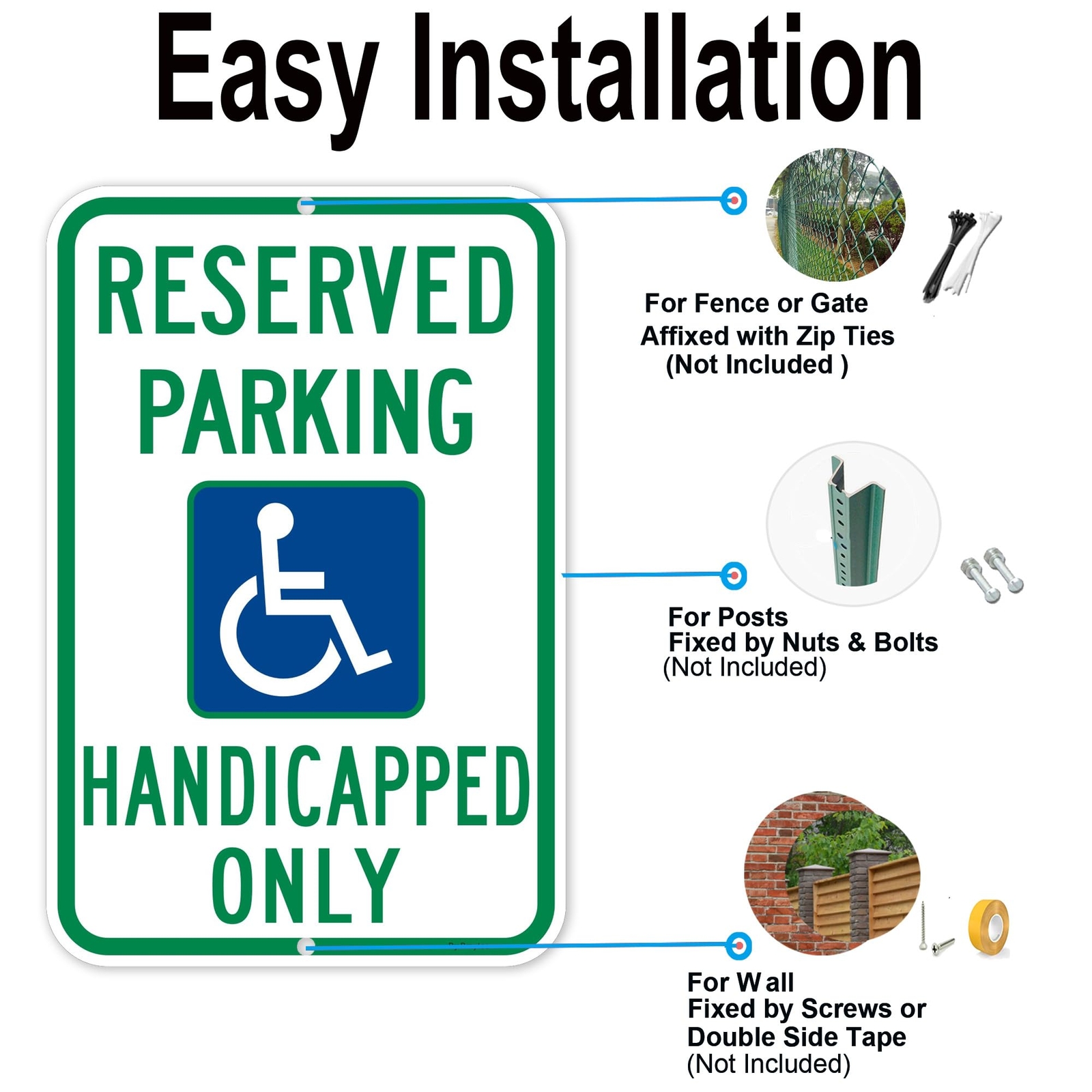 2 Pack 18×12″ Large Reserved Handicap Parking Sign Reflective Aluminum