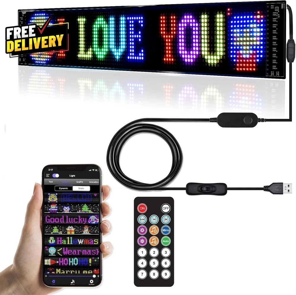 Programmable LED Signs Flexible Scrolling LED Display Bluetooth APP Control…..