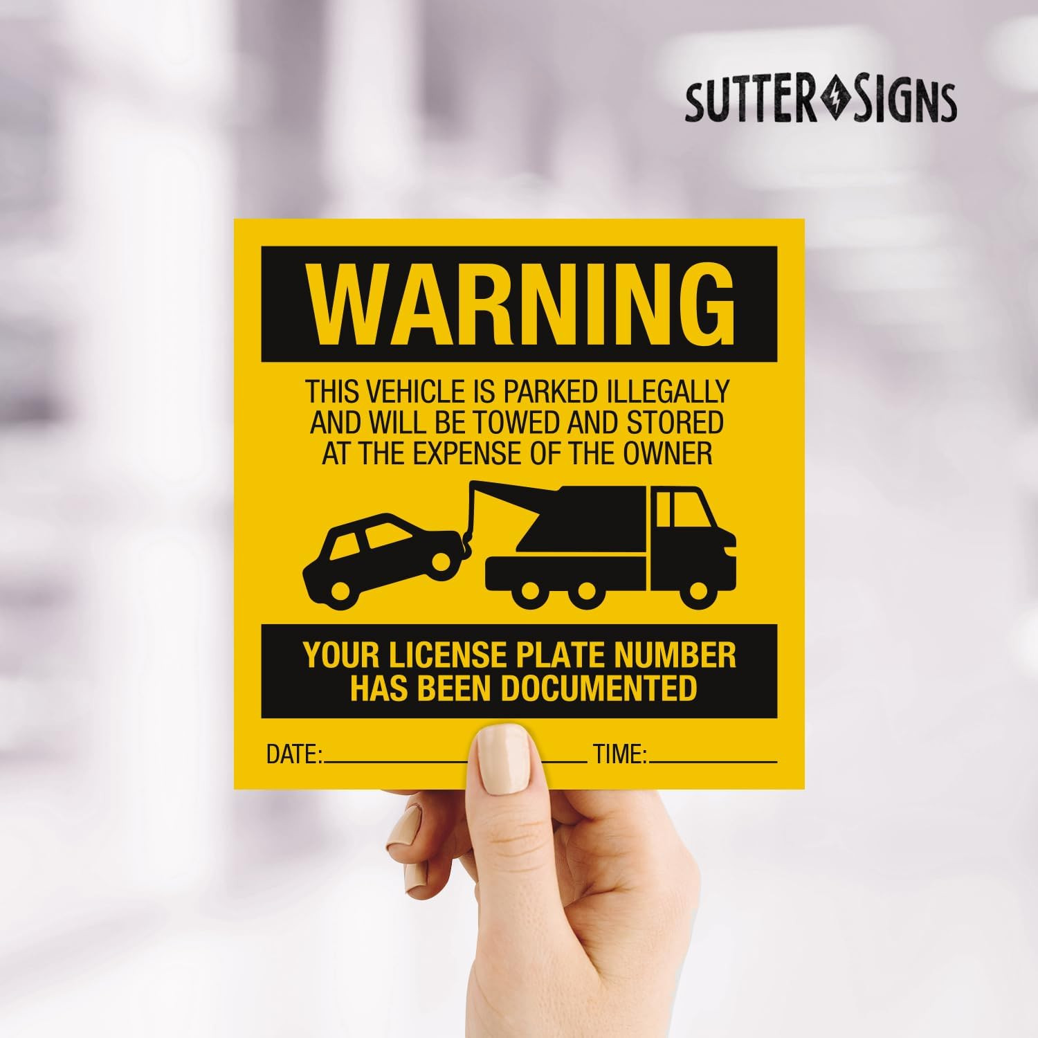 Illegally Parked Warning Stickers (Pack of 25) | Tow Away Warning Sign for Illeg
