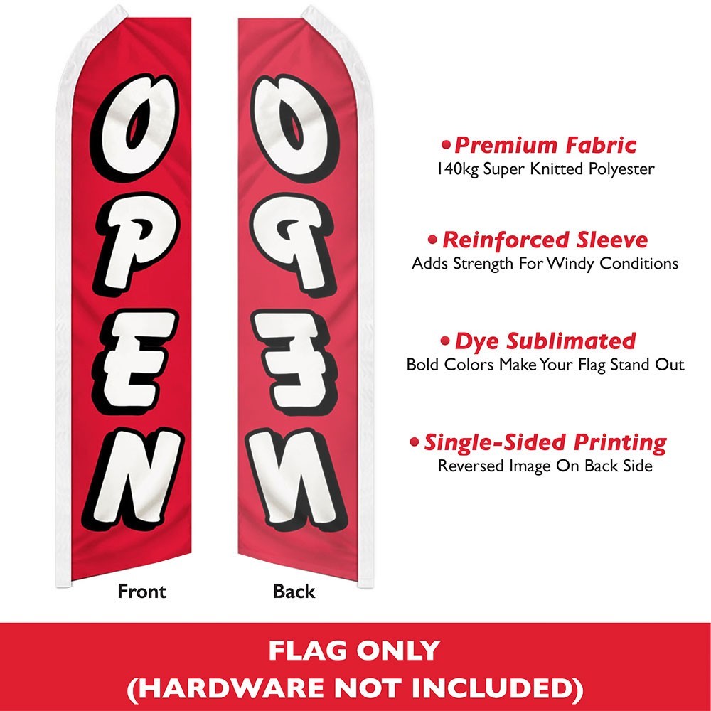 Open Advertising Swooper Feather Flutter Flag Now Open RD/WT