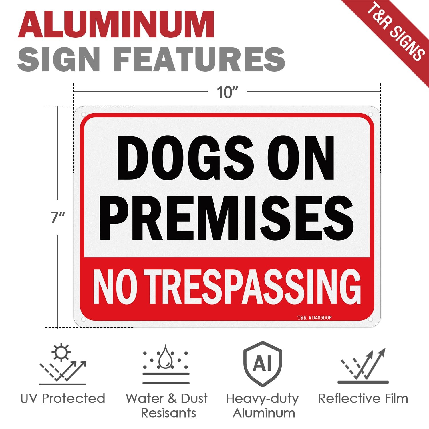 Dogs On Premises No Trespassing Sign – 2 Pack – 10 x 7 Inches Rust .040 Alumi…