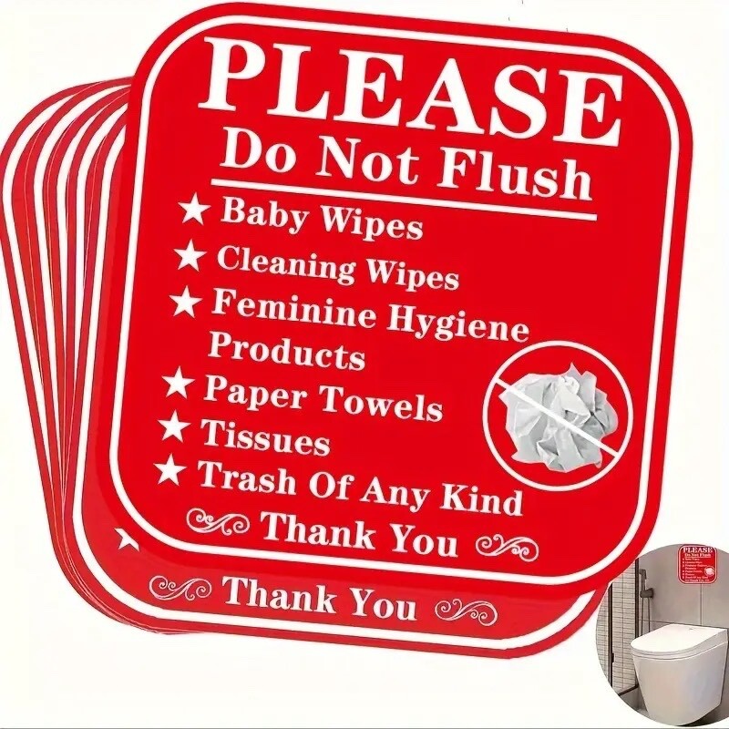 6-Pack 6×6 inch Please Do Not Flush Bathroom Signage Decals-Vinyl Self-Adhesive