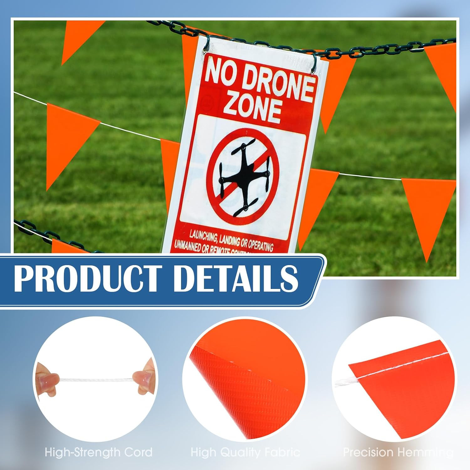 100Ft Pennant Safety Flags Outdoor Banner Warning Flagging Banner Marking
