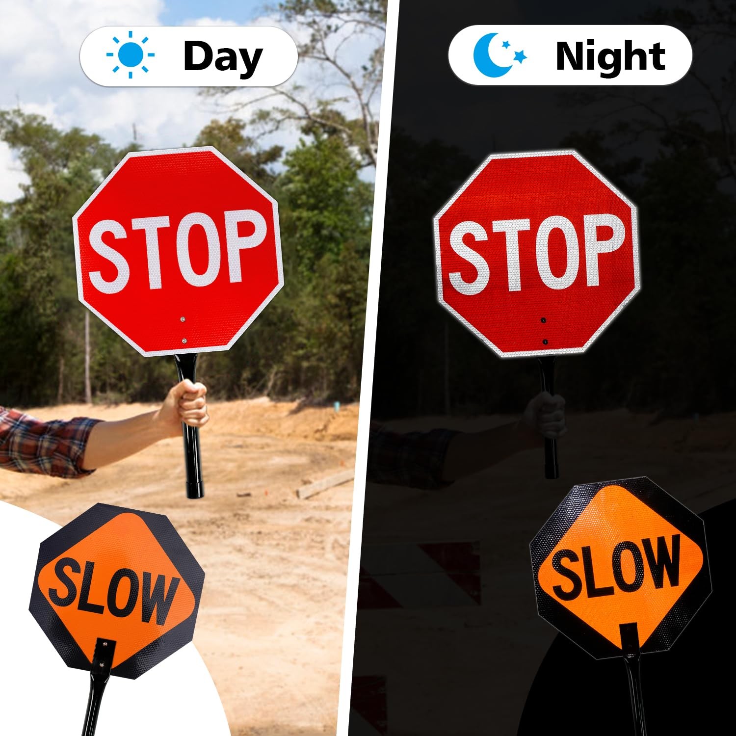 13×13 inch Stop Slow Paddle Sign with Handle Double Sided Reflective Aluminum