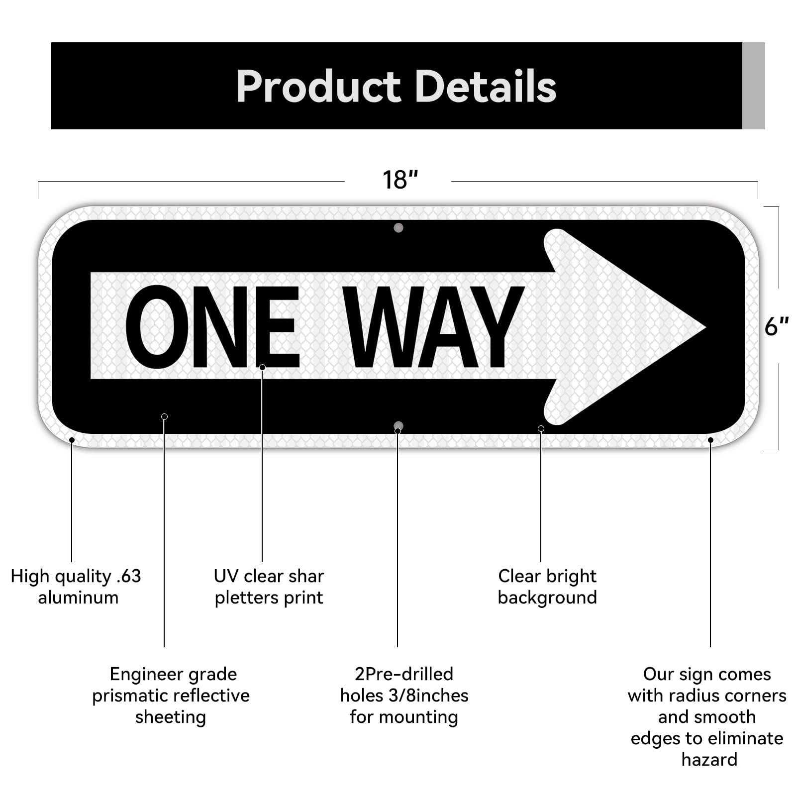 One Way Left Arrow Traffic Sign – 18″x6″ Engineer Grade Prismatic Reflective …
