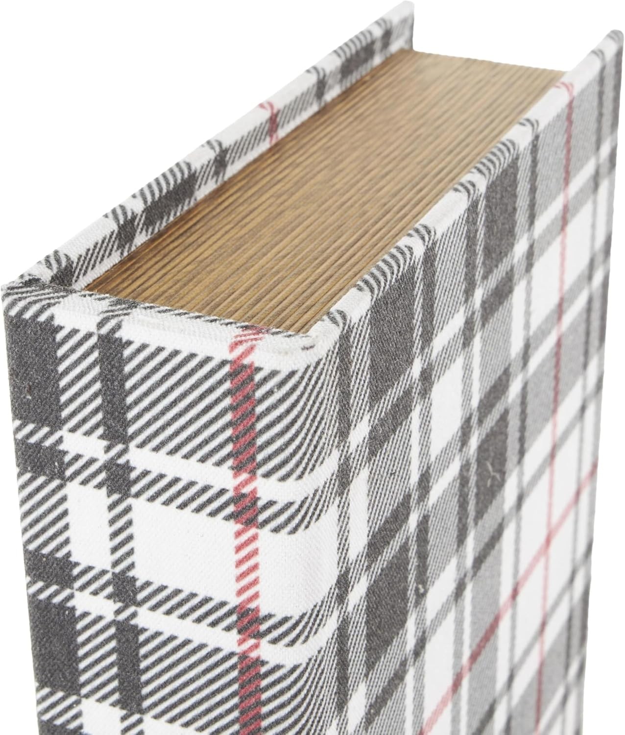 Wooden Geometric Decorative Box Faux Storage Book Book Shaped Boxes W/ Plaid