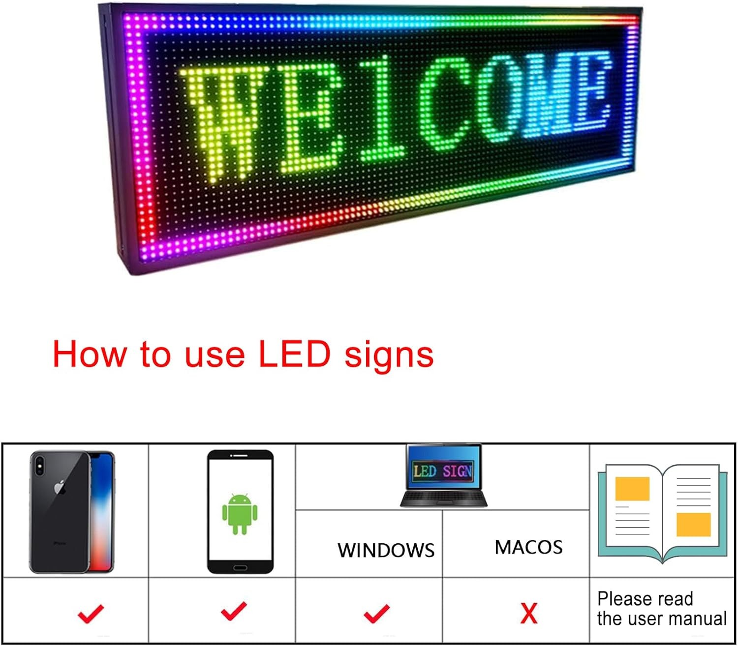 P10 Outdoor LED Sign 39×14 Programmable Scrolling Full Color WiFi Display Board