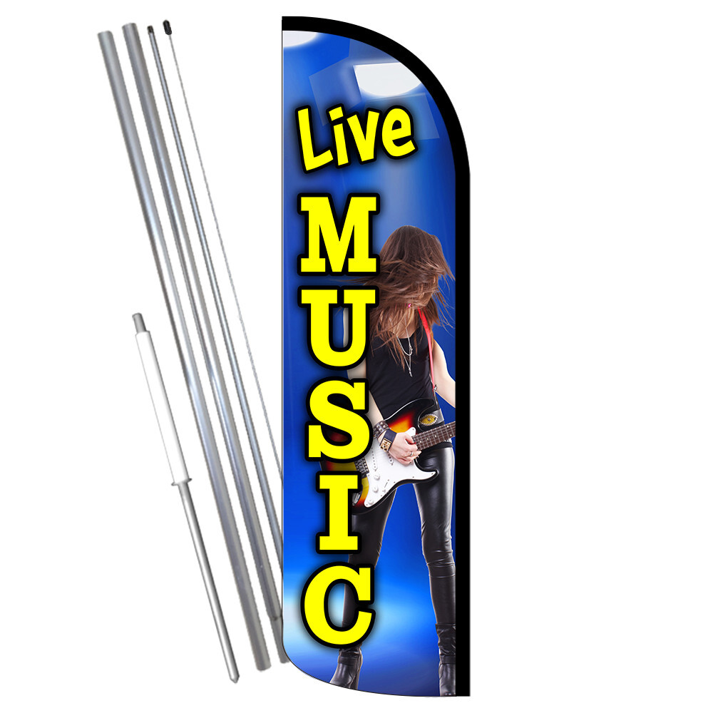 Live Music Premium Windless Feather Flag Bundle (Complete Kit) OR Optional Repl