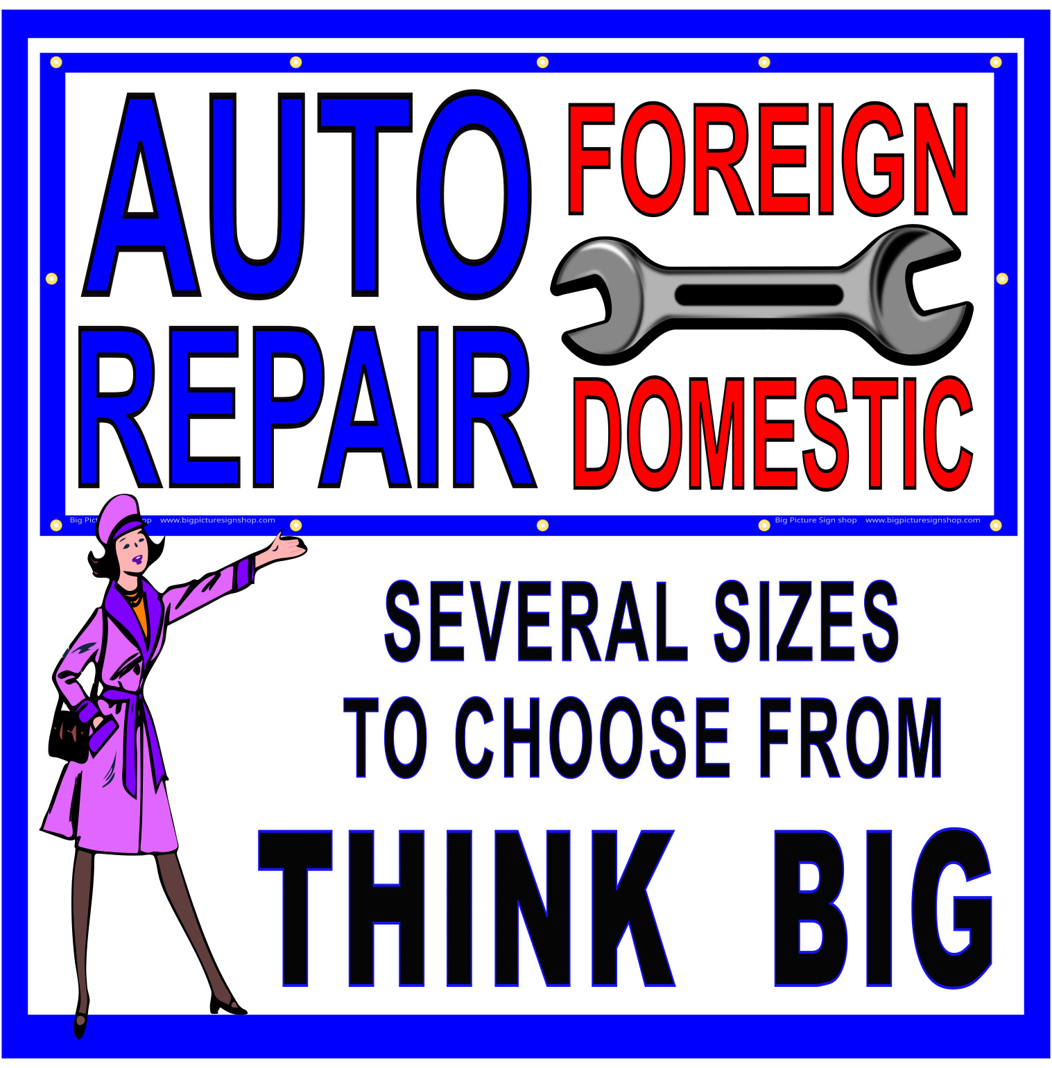 AUTO REPAIR FOREIGN & DOMESTIC -HUGE Banners-3 Choices Wht Yel Red -28 Sizes-USA