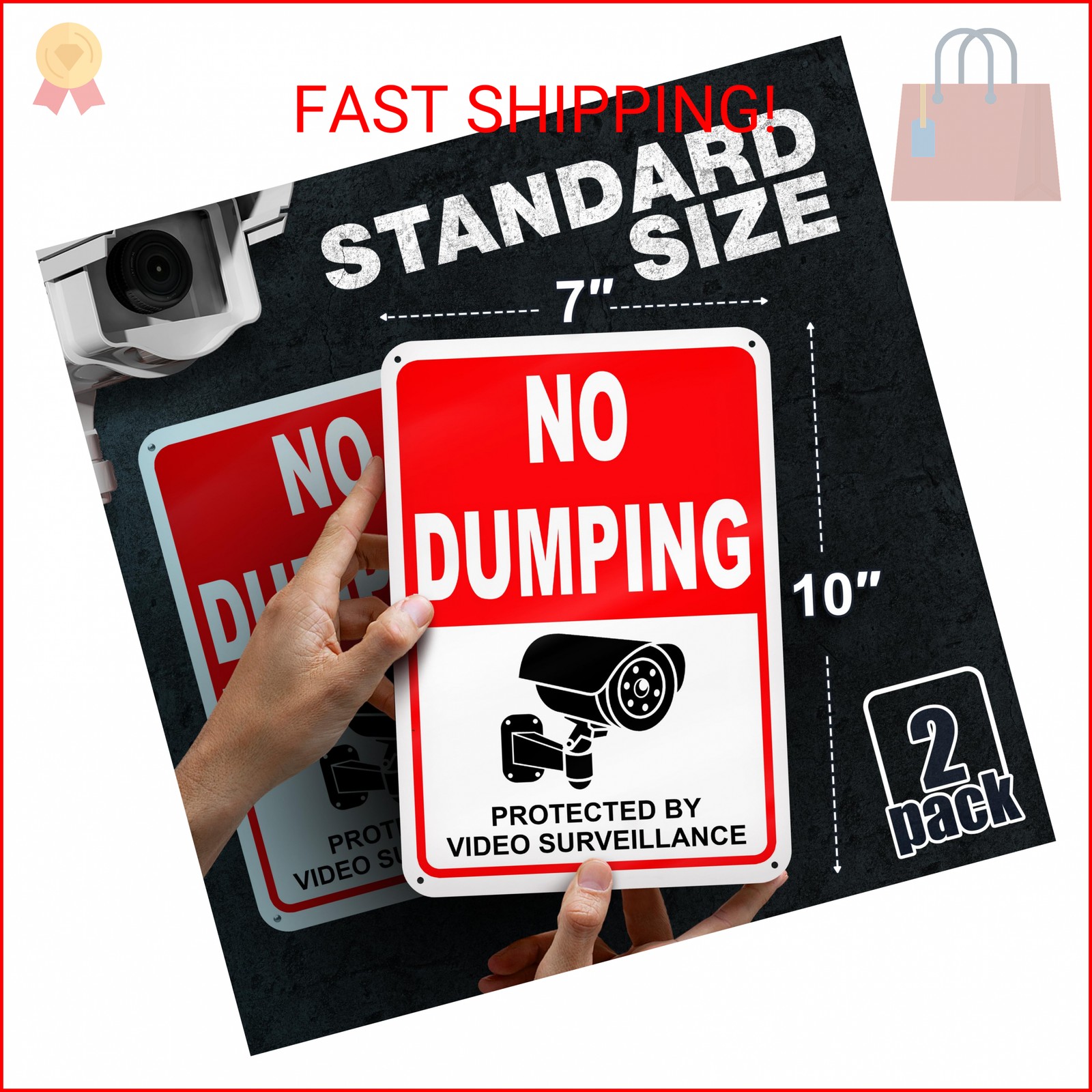 2 PC No Dumping Signs, Reflective 7 x 10 Aluminum No Littering Signs with Video