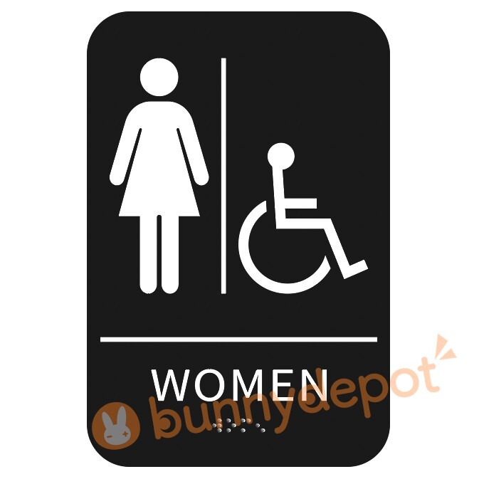Men + Women Restroom Sign ADA Braille Self Adhesive with 3M Tape 9″ x 6″