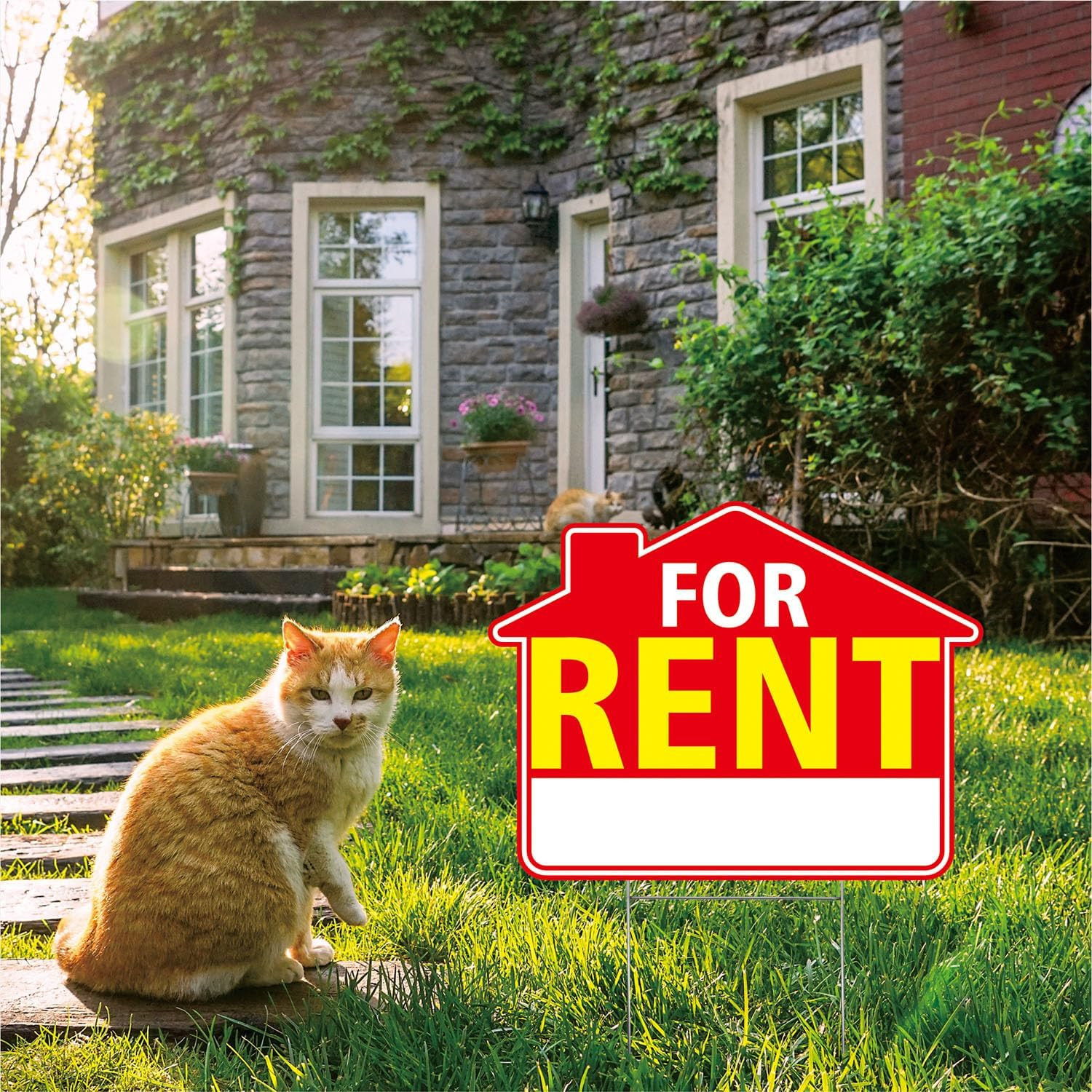 For Rent Signs with Stakes 17″X13″ – Double-Sided Red White Yellow Yard Signs –