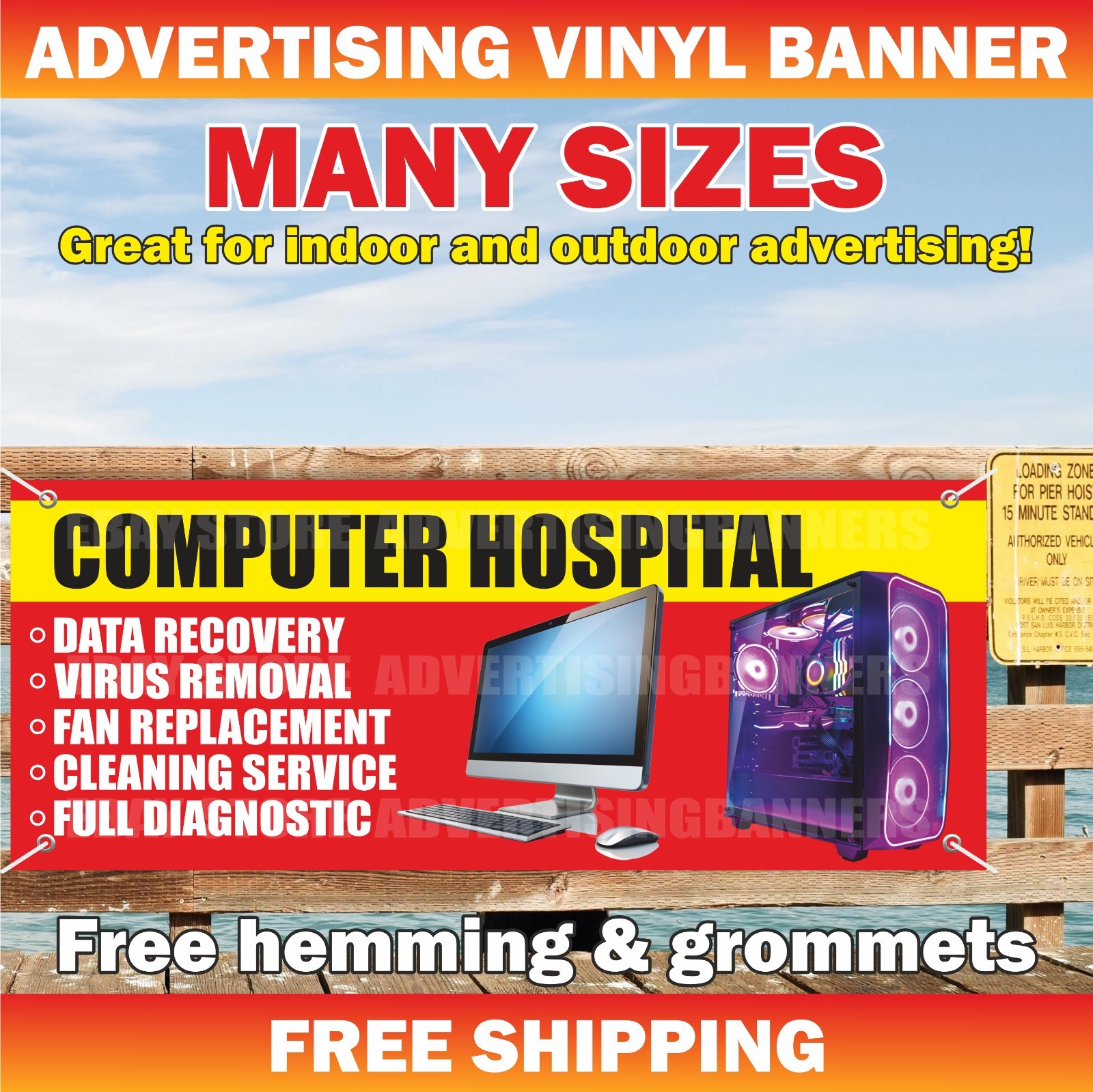 COMPUTER HOSPITAL Advertising Banner Vinyl Sign Electronics Repair Data Recovery