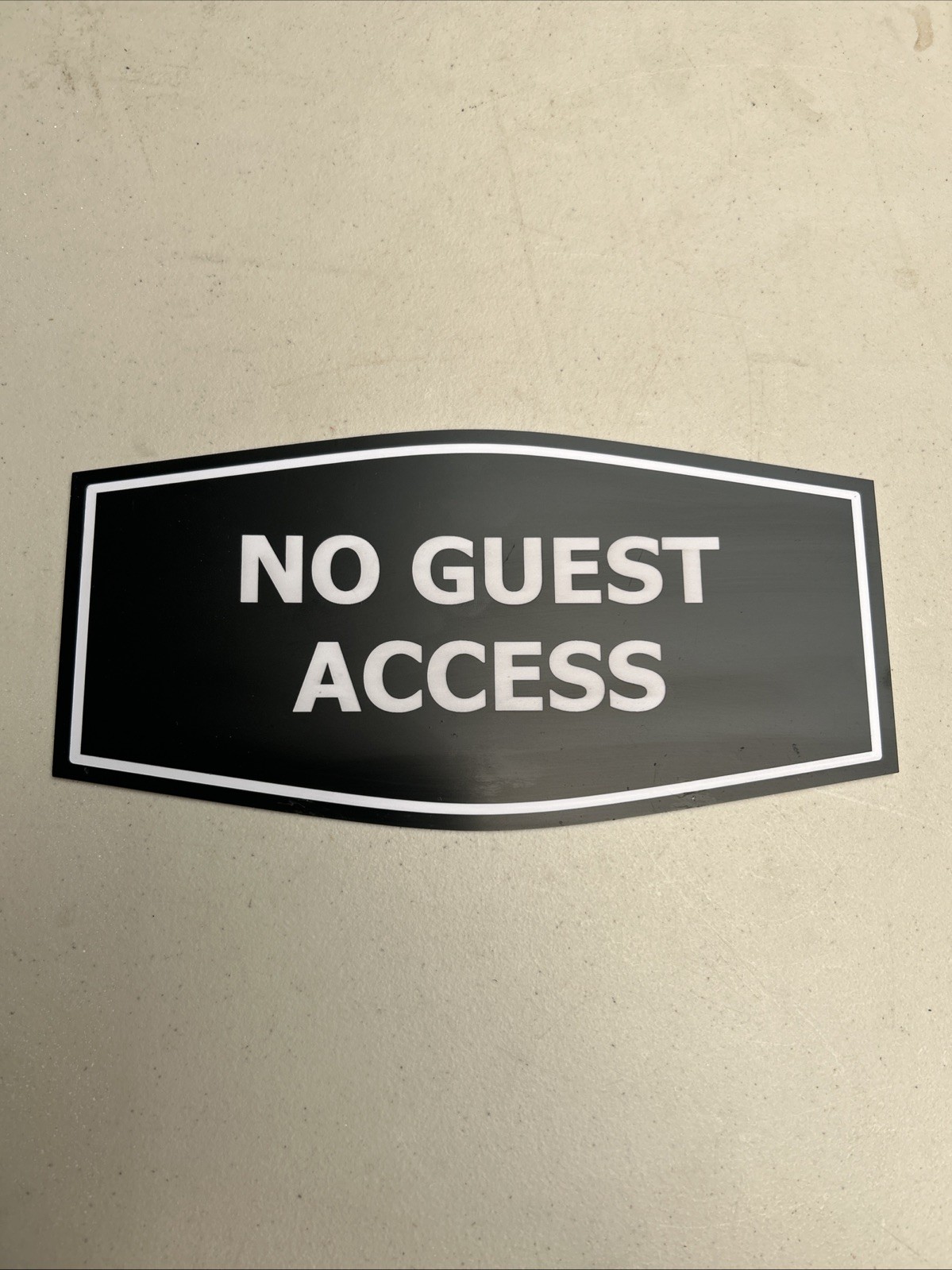 Fancy No Guest Access Sign with Adhesive Tape (Black) – 9in X 4.5in