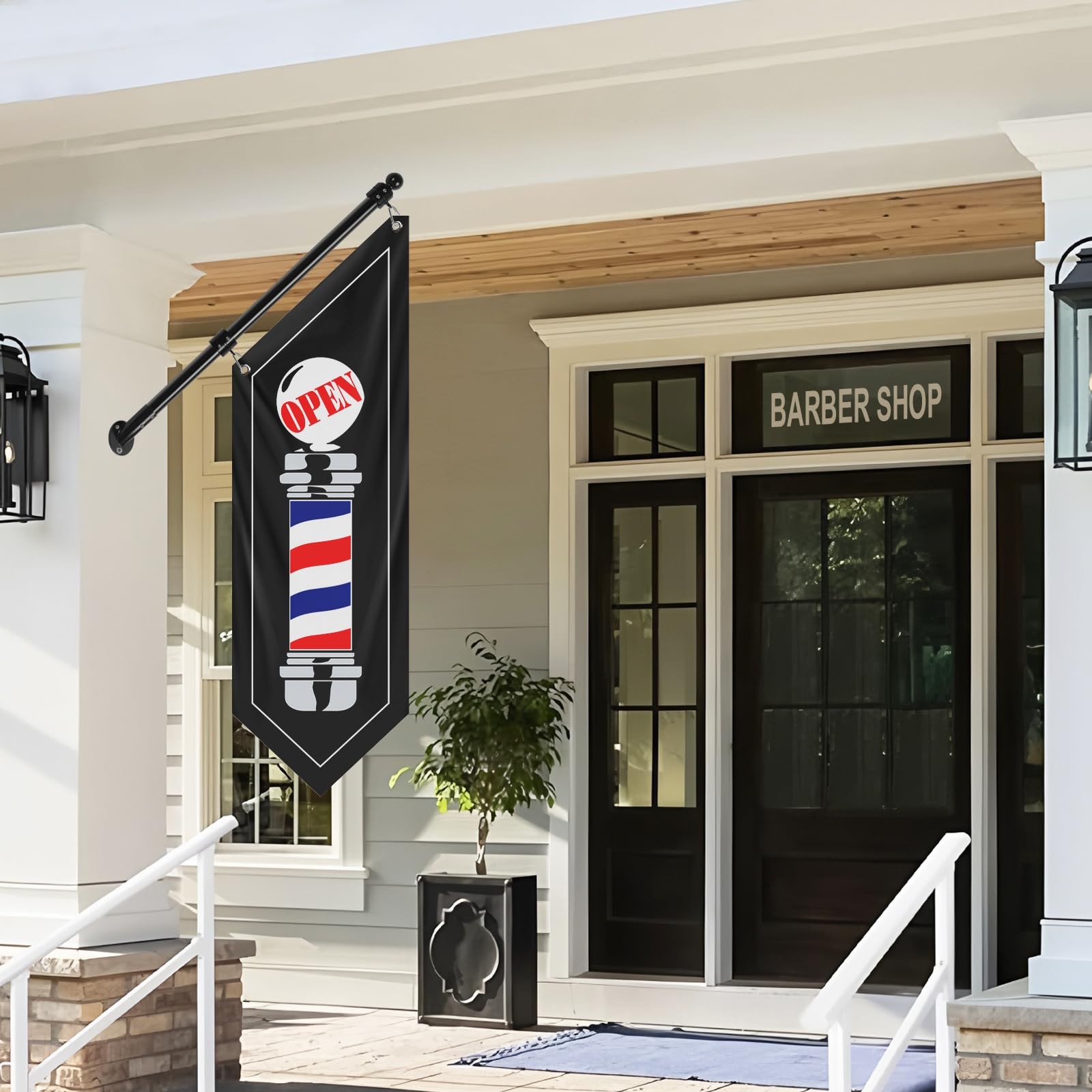 QSUM Barbershop Flag, Double-Sided Open Flag with Pole Kit & Wall Mount, Outd…