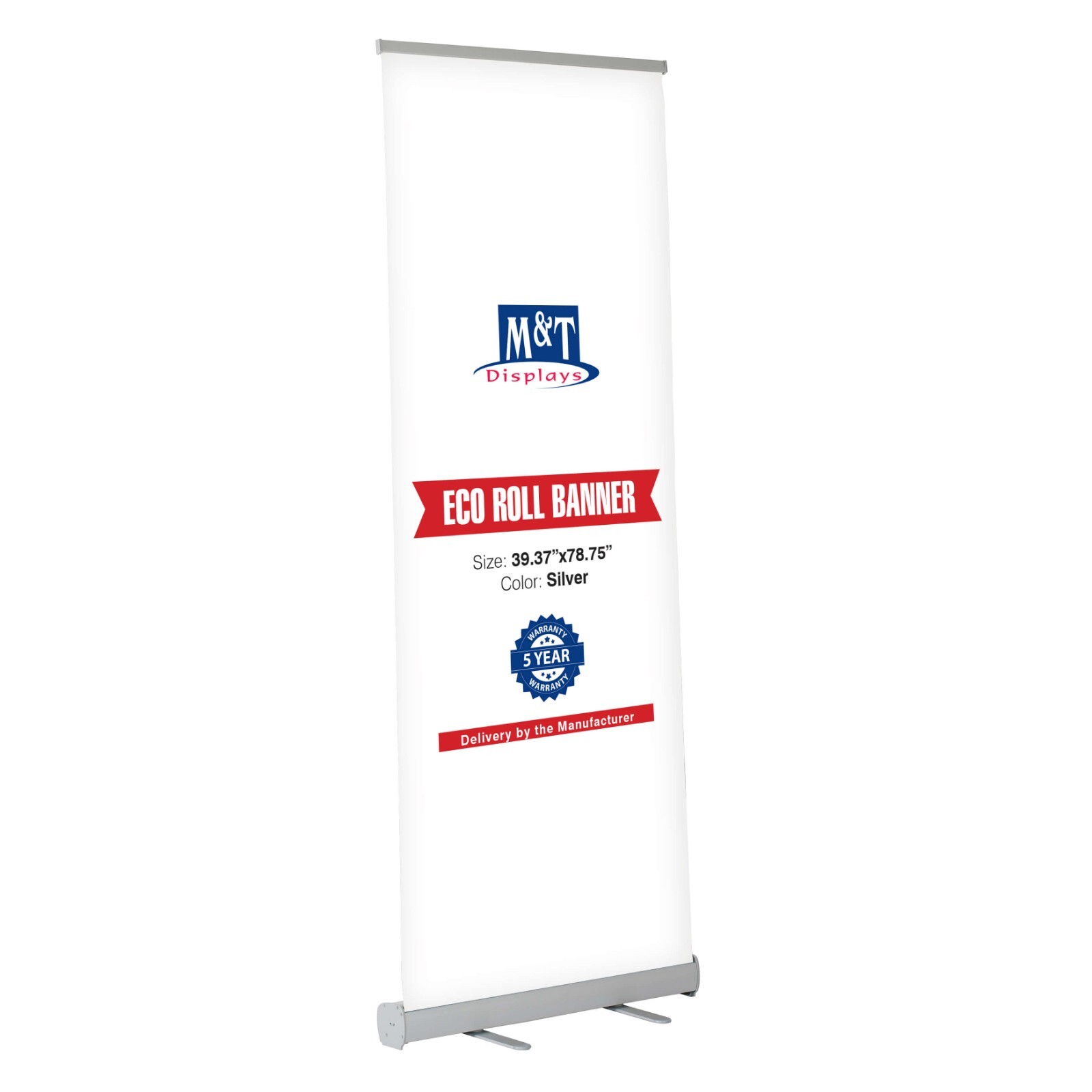Retractable Banner Stand- Floor Standing Eco Roll Banner Holder Silver Aluminum