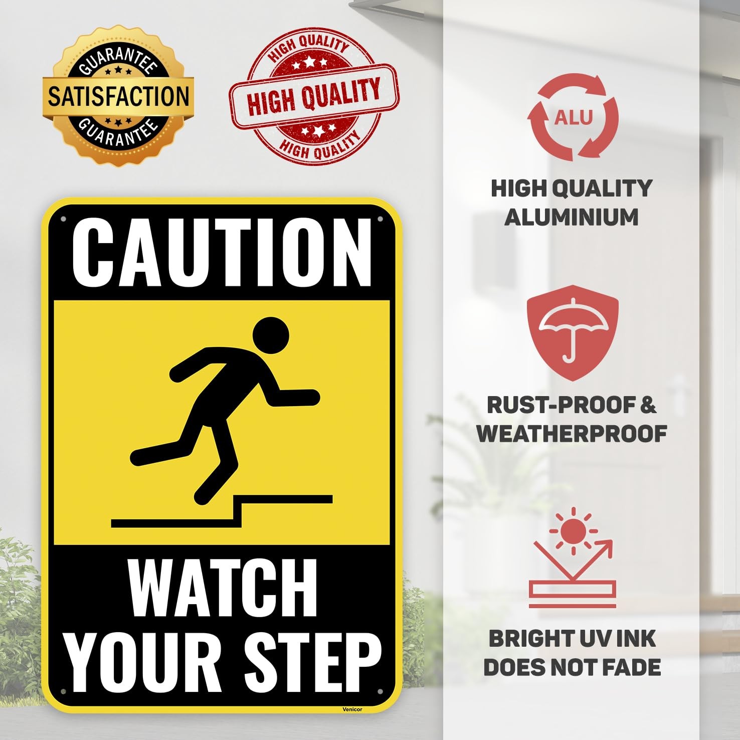 2PC Watch Your Step Sign, 10 x 7 Inches – Aluminum – Caution Please Watch You…