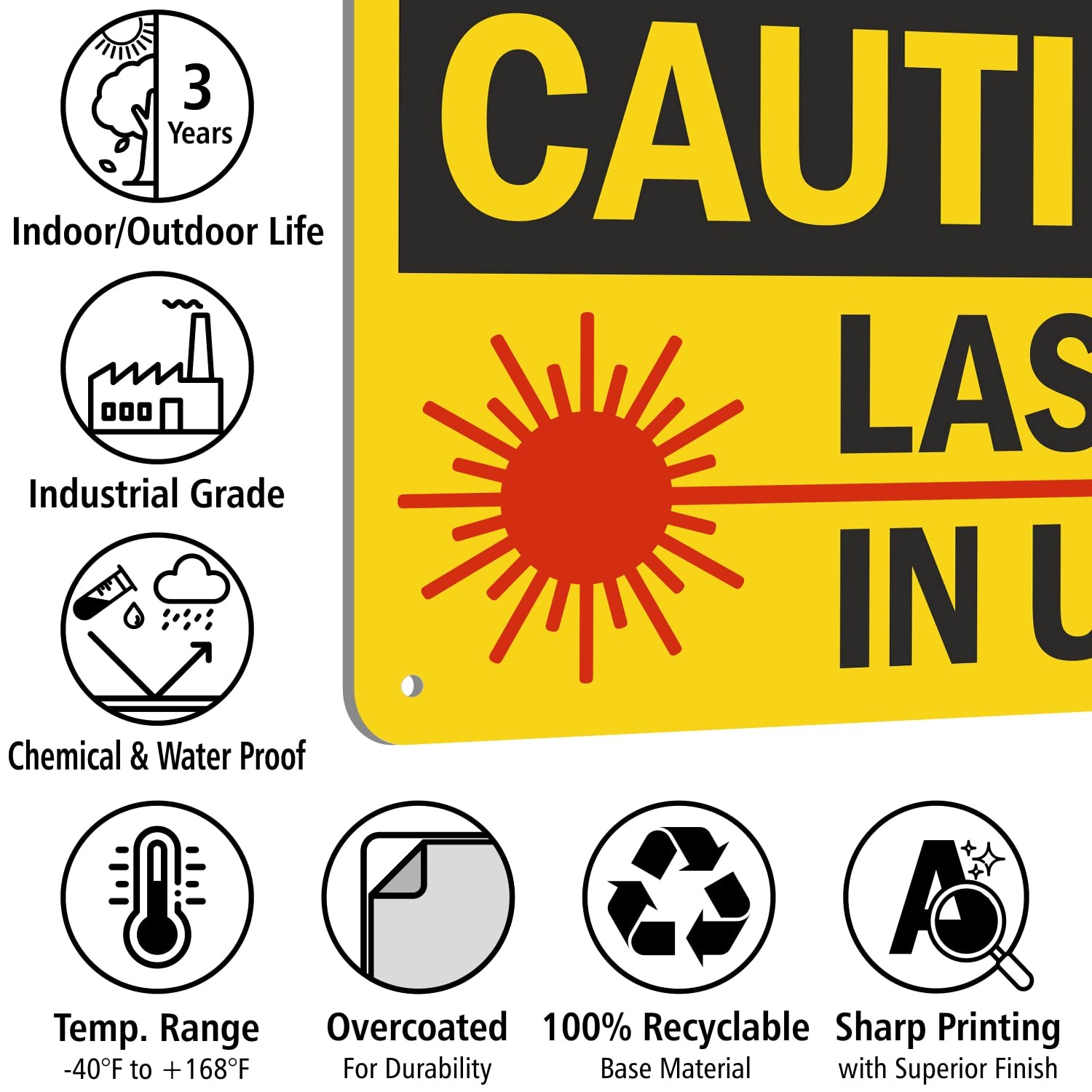 7×10 Inch Caution Laser In Use Sign Plastic Warning Safety Display Board