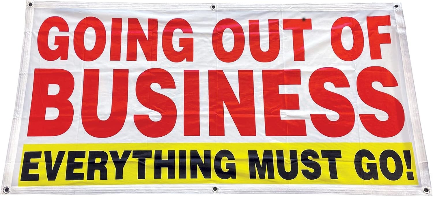 Reinforced 2×4 Ft GOING OUT OF BUSINESS Fabric Sign – Easy to Mount & Display