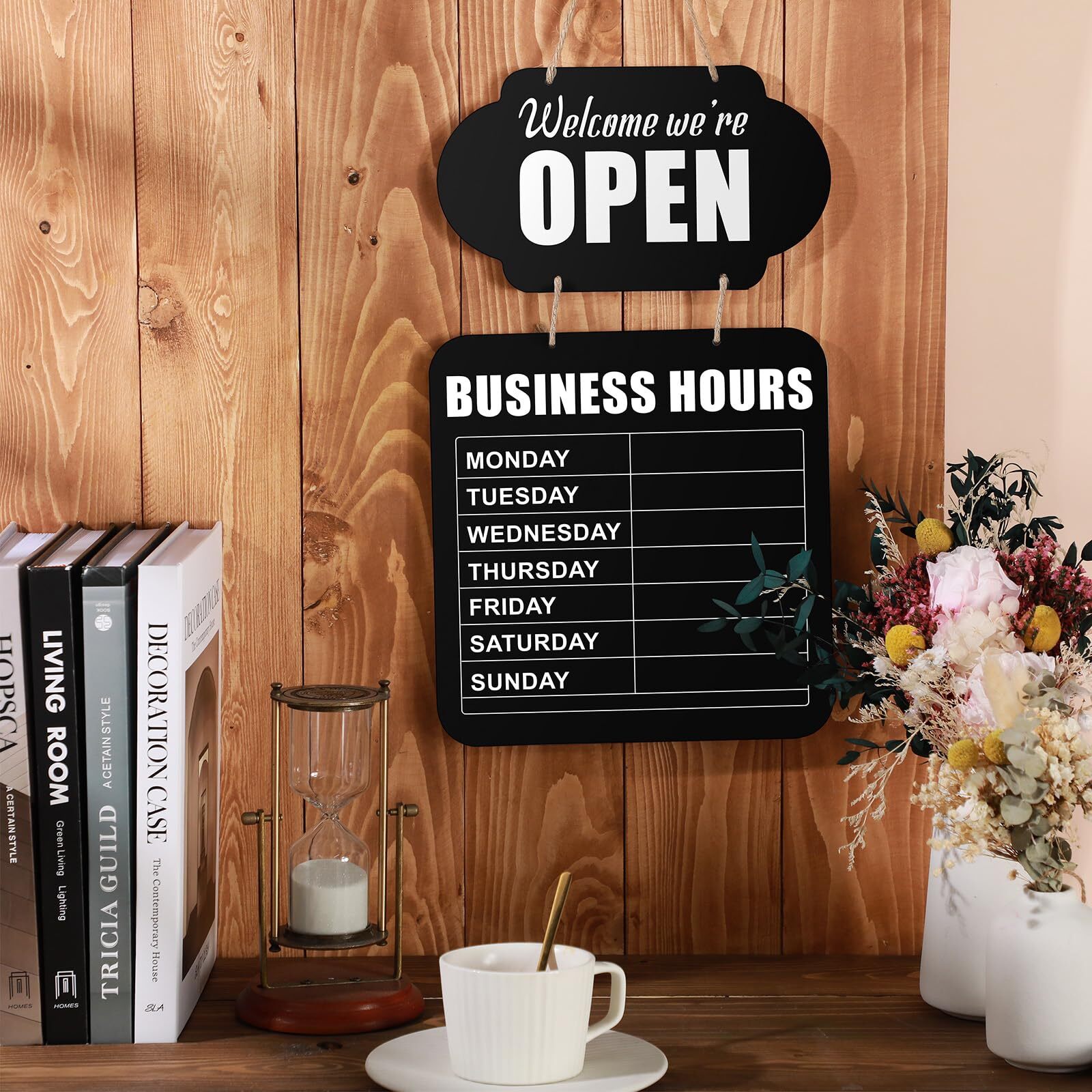 Business Hours Hanging Chalkboard Open Closed Sign Wooden Welcome Chalk Board…