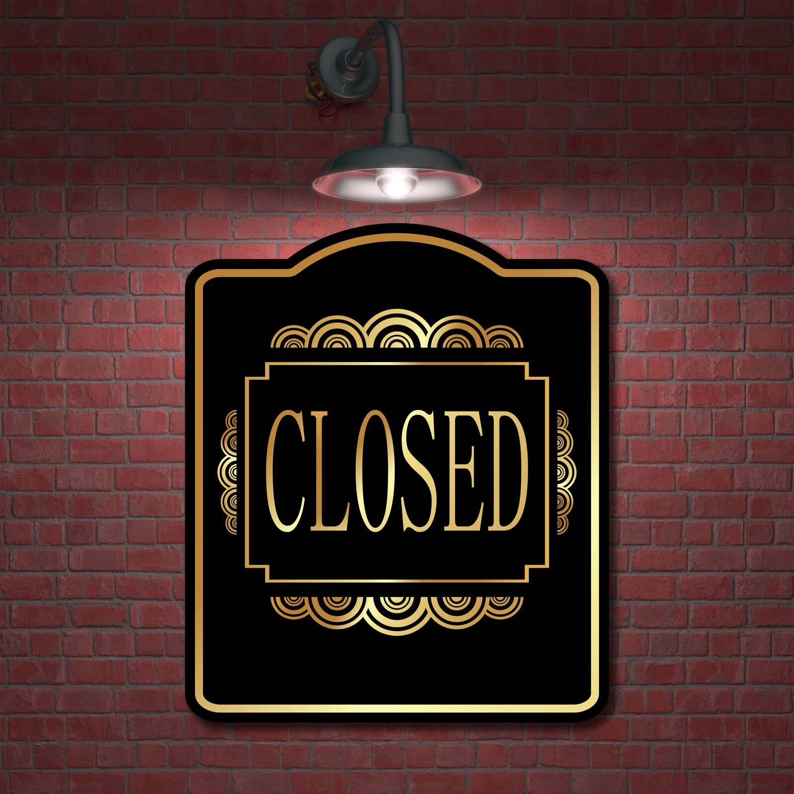 Closed Retro Geometric Ornaments BLACK Aluminum Composite Sign