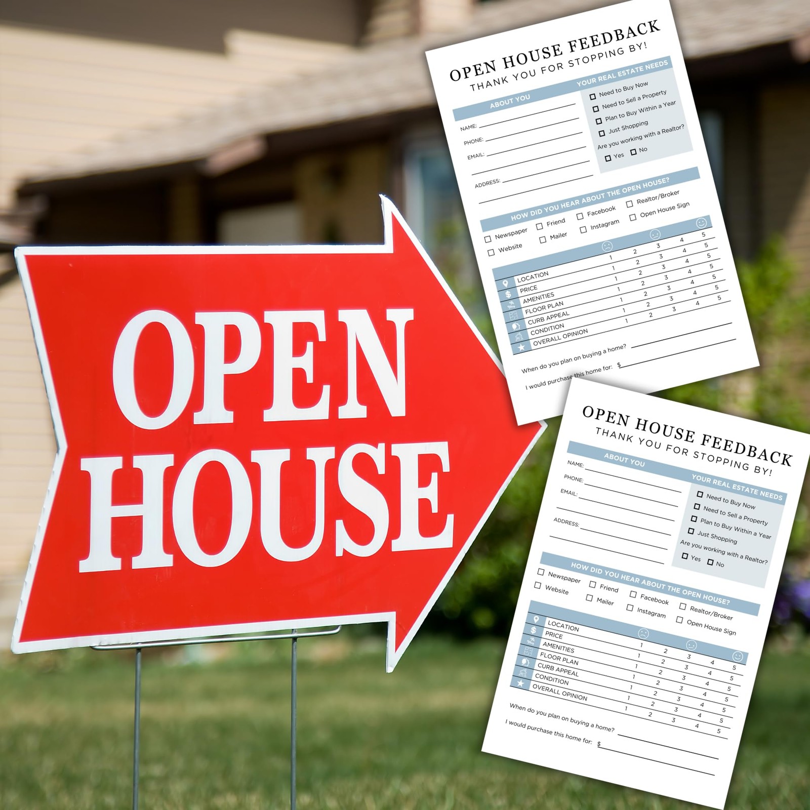 Realtor Open House Feedback Form Sign In Sheet Marketing Cards 75 PCS Pack