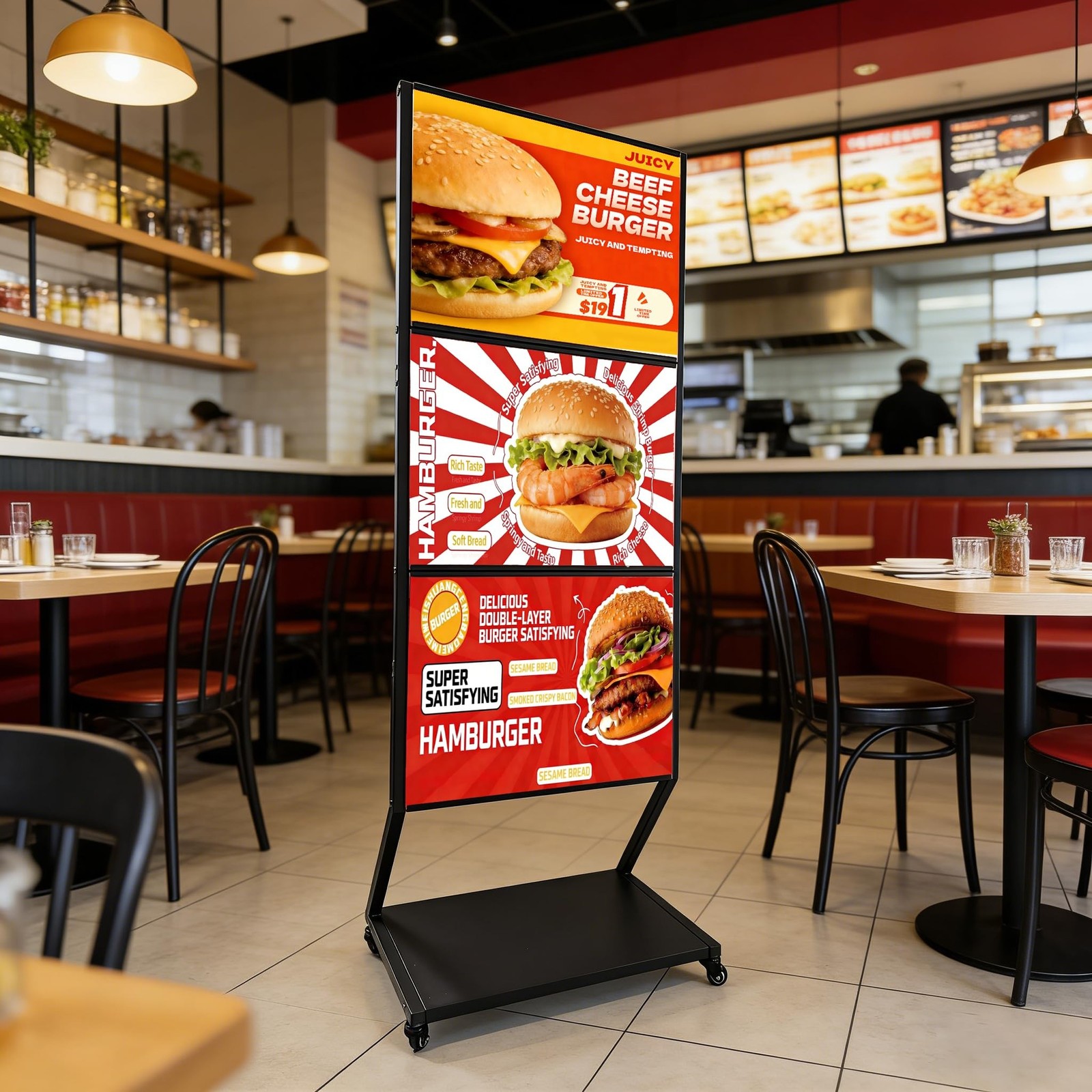 Sign holder floor stand, Heavy duty rolling pedestal poster banner stand, Tri…