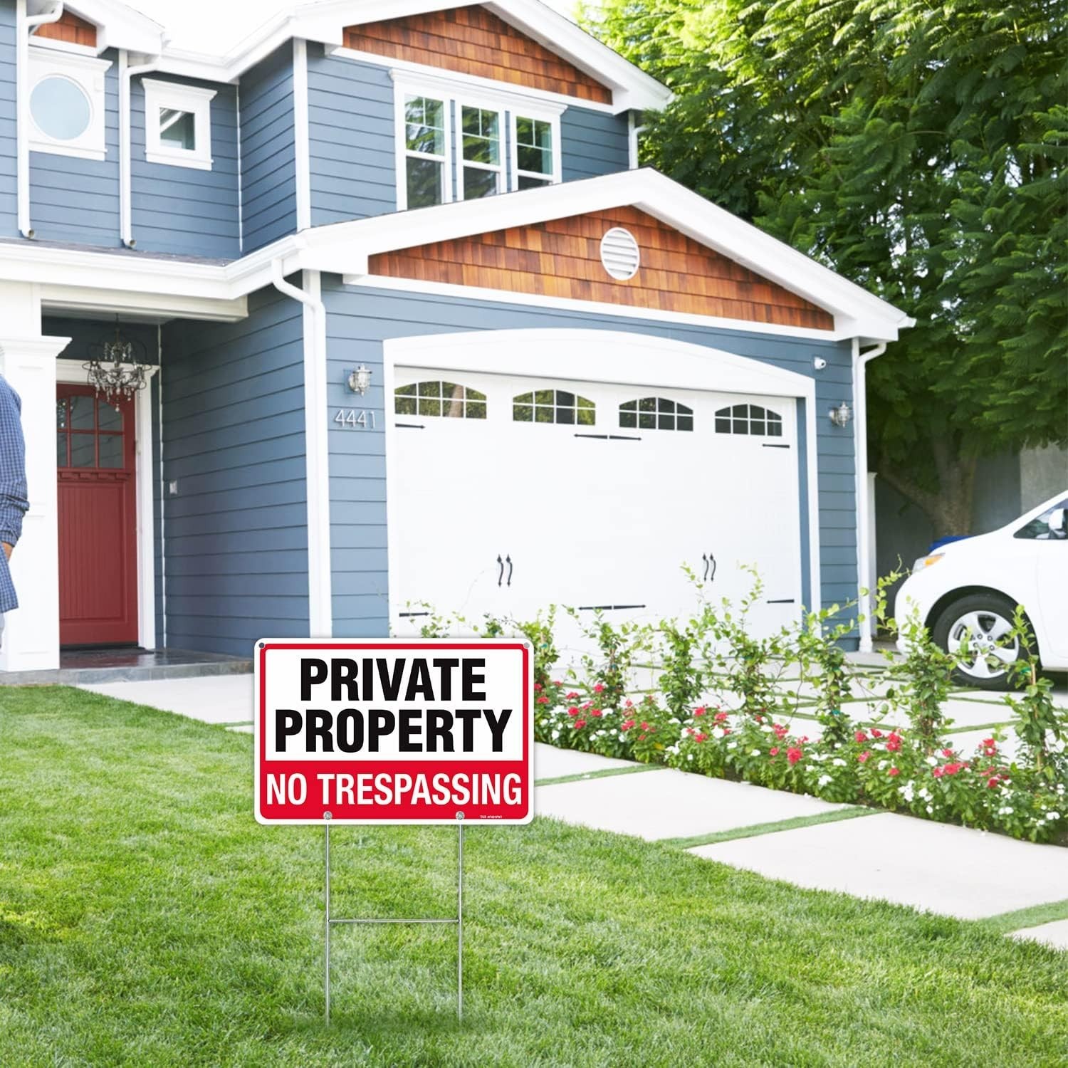 No Trespassing Sign Private Property Sign with H Stake for Outside, Pack,2″x8…