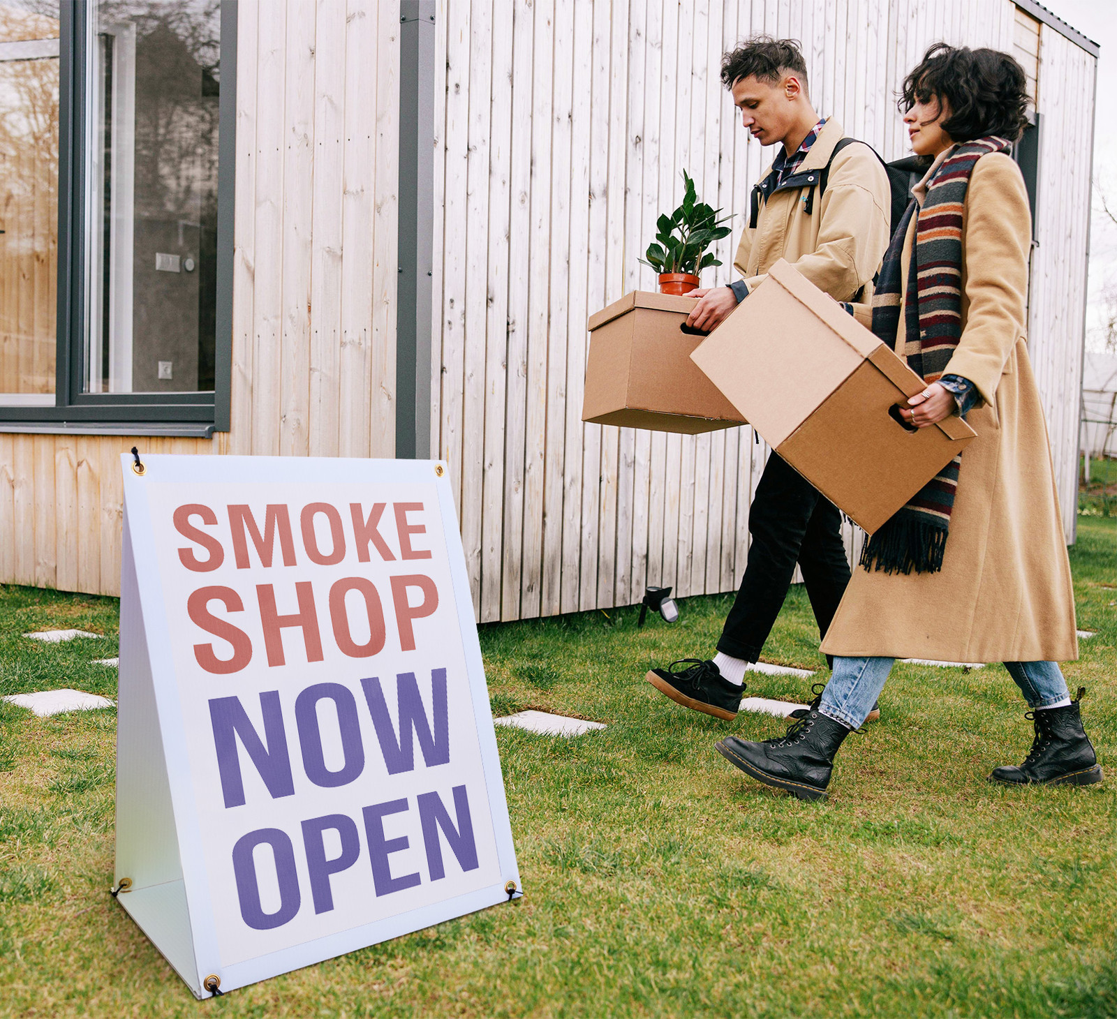 Smoke Shop Now Open A-Frame Sidewalk Sign Grand Opening Herbal Products Hot